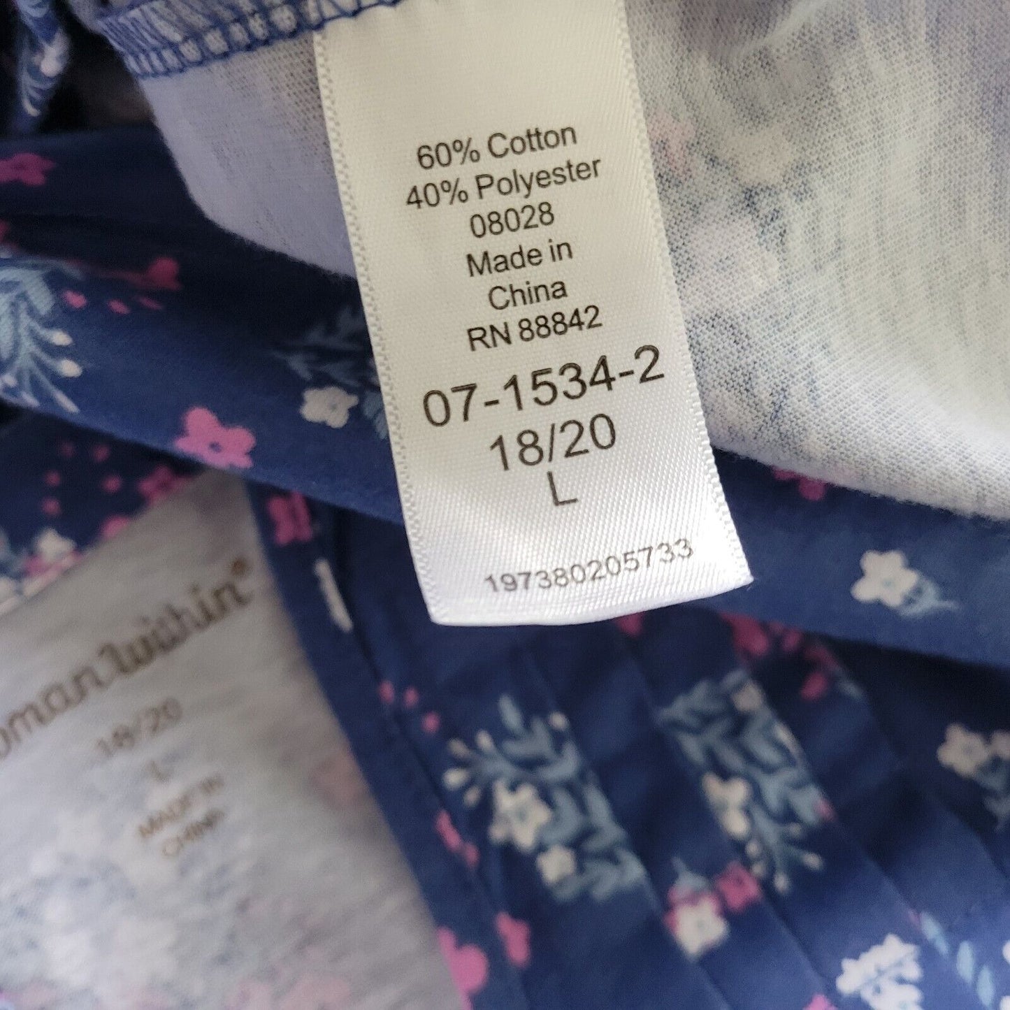 Woman Within Womens Top 18 20 Short Sleeve Blue Pink Floral Pintuck Comfy Casual