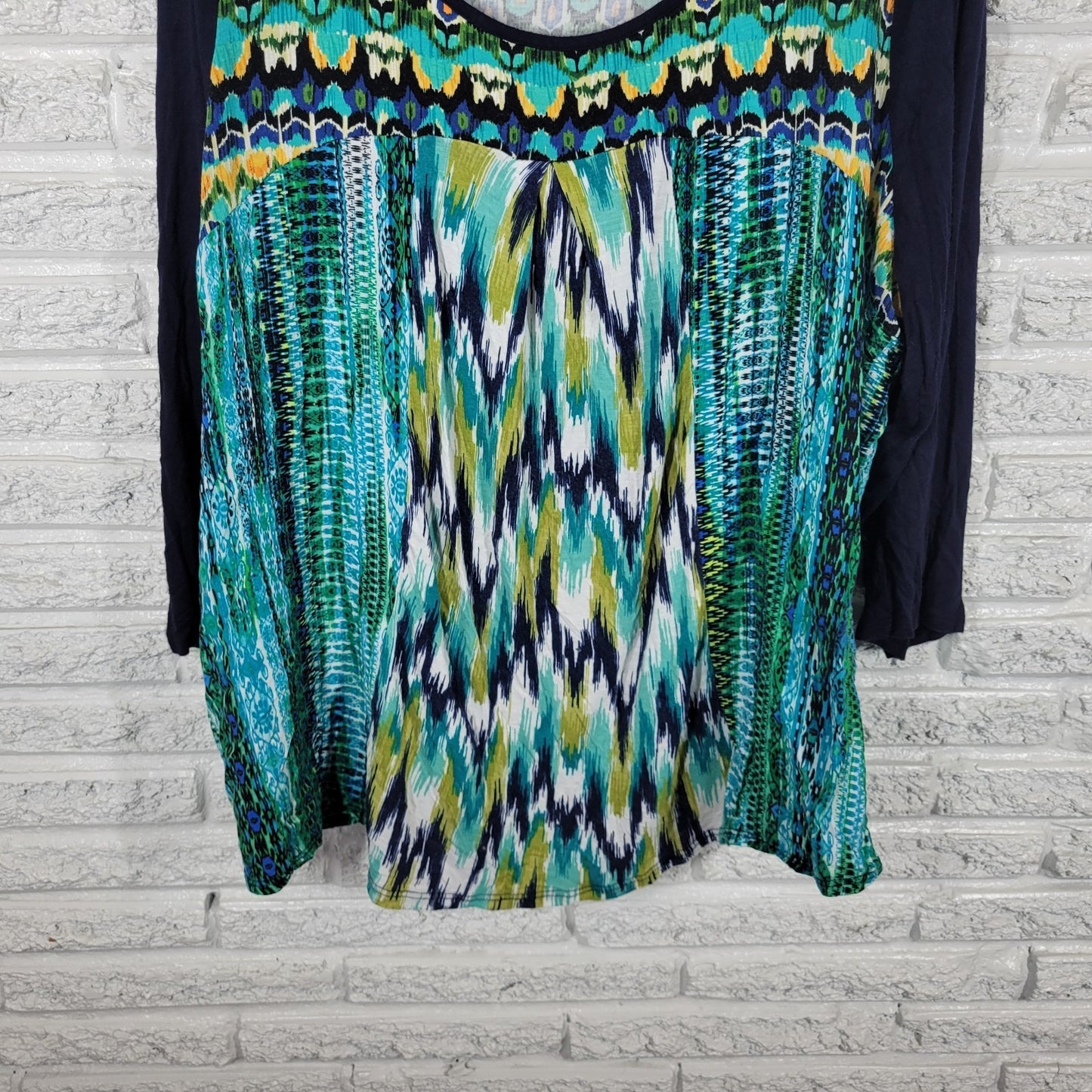 Avenue Womens Top 22 24 Plus 3/4 Sleeve Blue Watercolor Boat Neck Casual Comfy