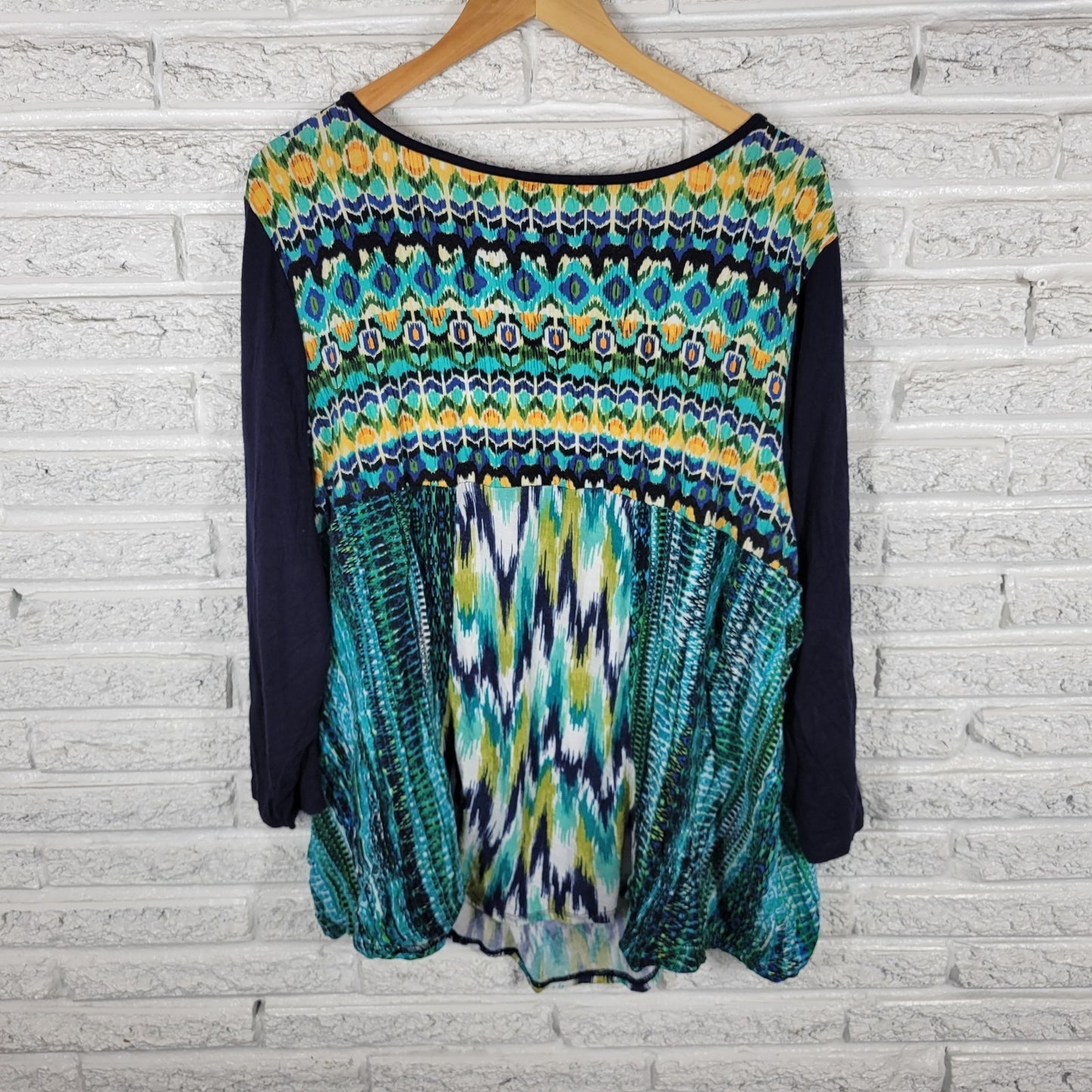 Avenue Womens Top 22 24 Plus 3/4 Sleeve Blue Watercolor Boat Neck Casual Comfy