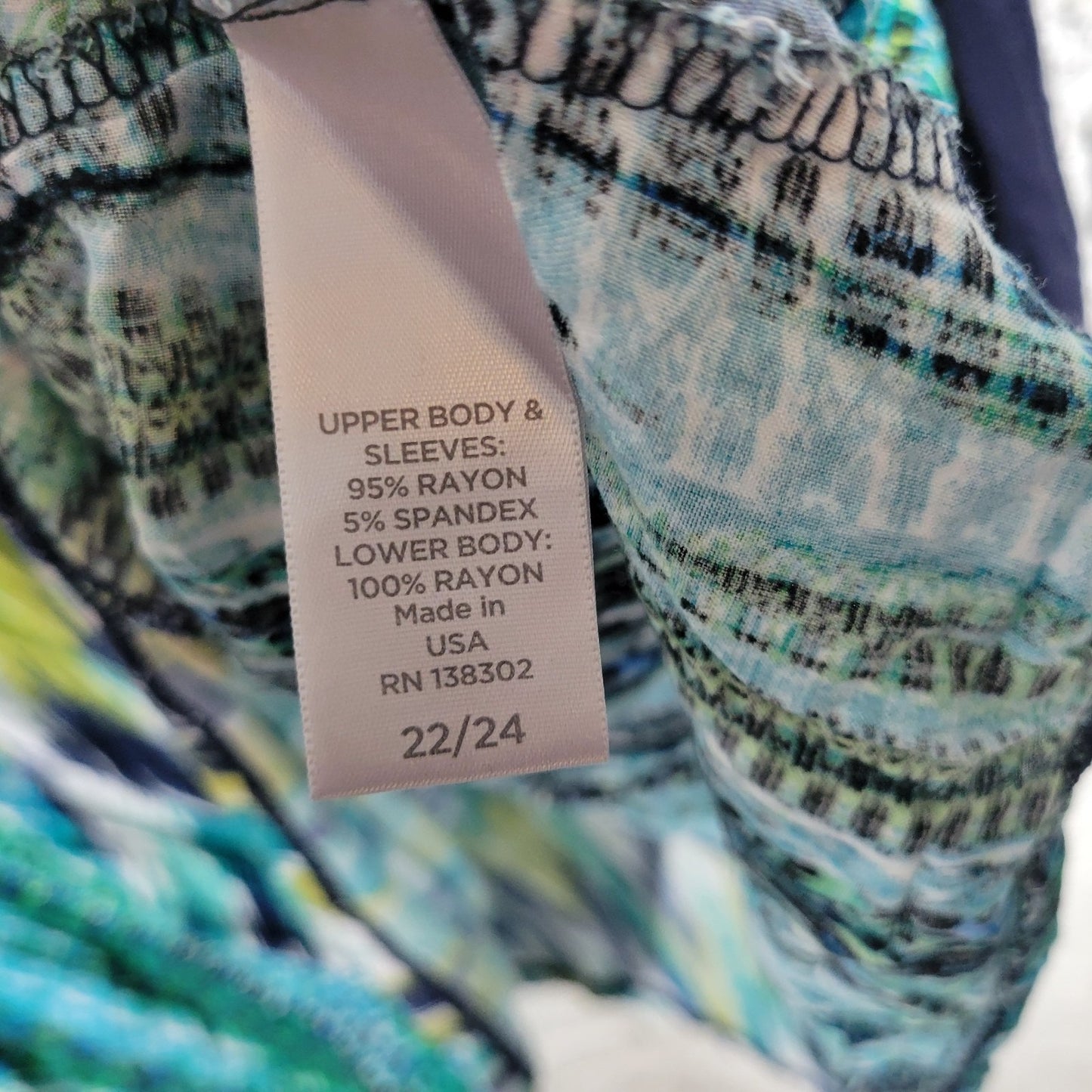 Avenue Womens Top 22 24 Plus 3/4 Sleeve Blue Watercolor Boat Neck Casual Comfy