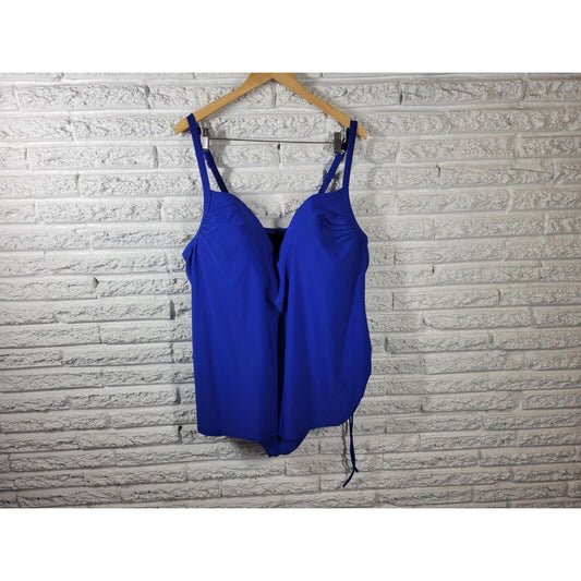 Lane Bryant Women Swimsuit 24 Skirted Blue Lined Adjustable Spaghetti Strap Bra