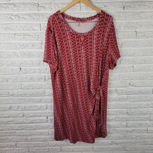 Live Well Active Womens Dress 26W 28W Plus Mini Short Sleeve Red Paisley Comfy
