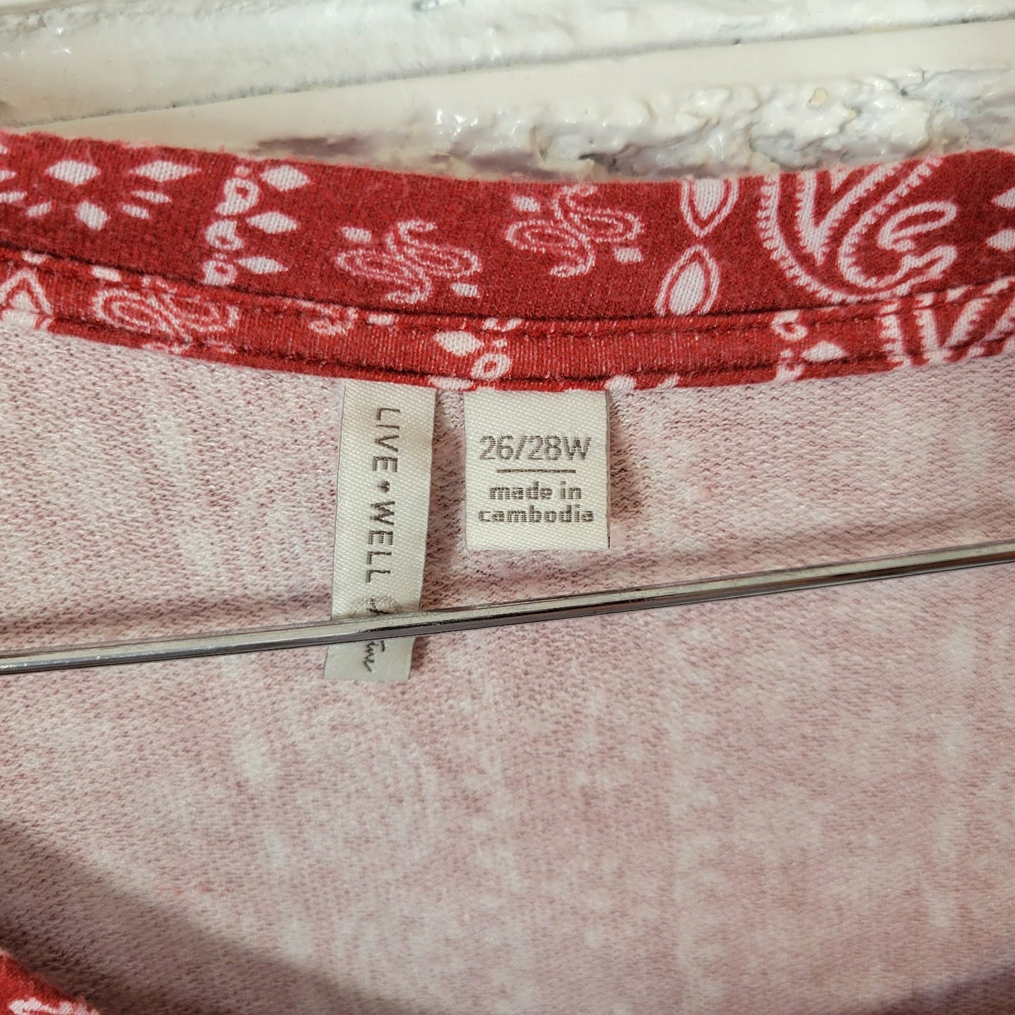 Live Well Active Womens Dress 26W 28W Plus Mini Short Sleeve Red Paisley Comfy