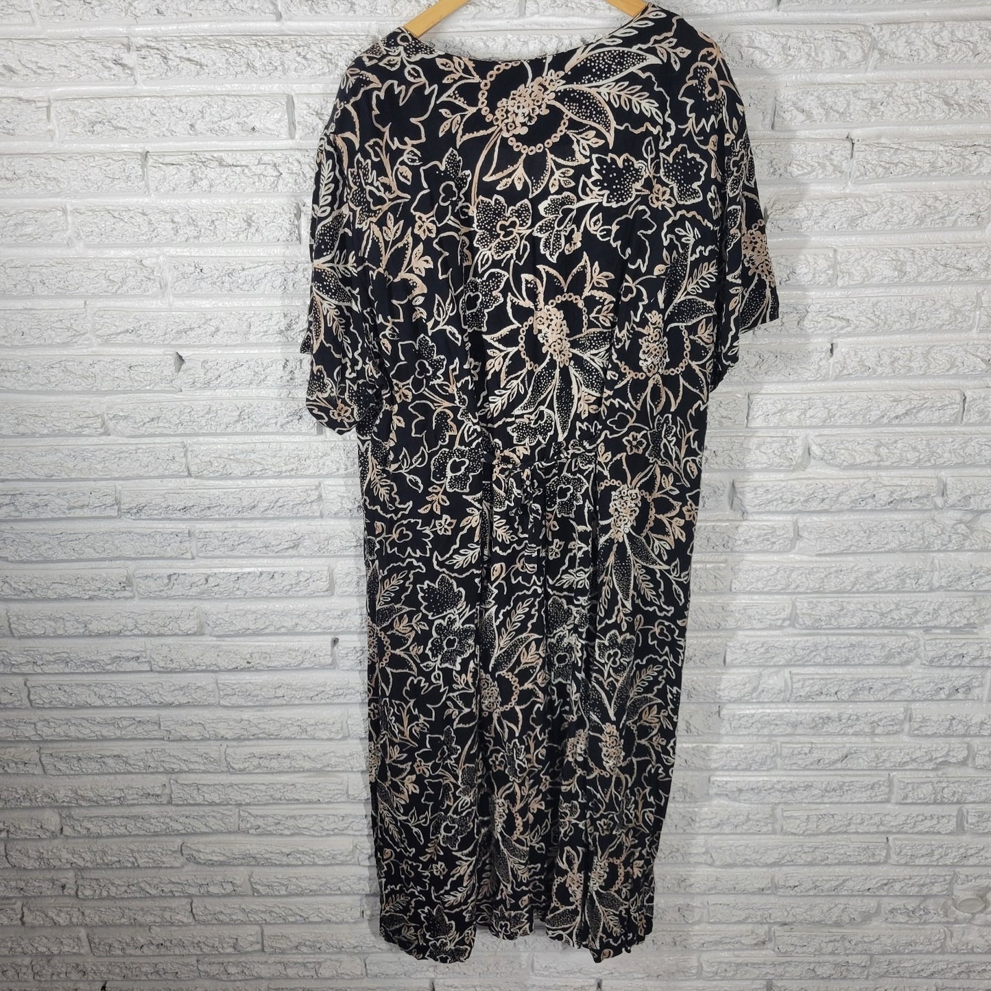 Maggie McNaughton Womens Dress 24W Plus Black Tan Floral Button Rayon Office