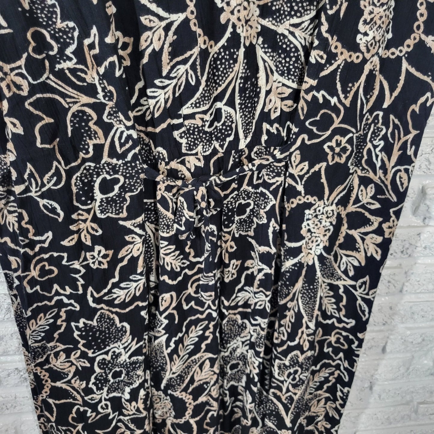 Maggie McNaughton Womens Dress 24W Plus Black Tan Floral Button Rayon Office