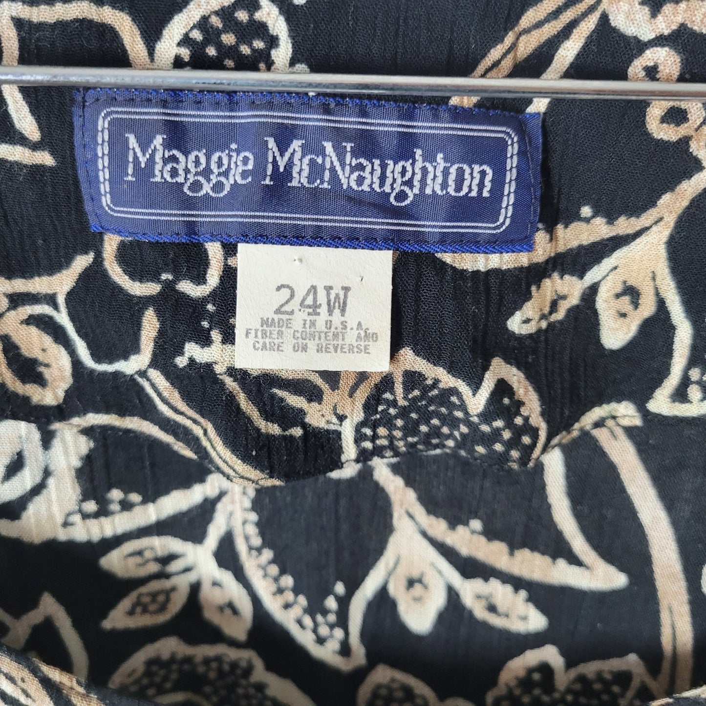 Maggie McNaughton Womens Dress 24W Plus Black Tan Floral Button Rayon Office