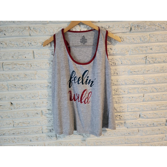 Secret Treasures Womens Top 3X Plus Tank Feelin Wild Gray Racerback Cotton Blend