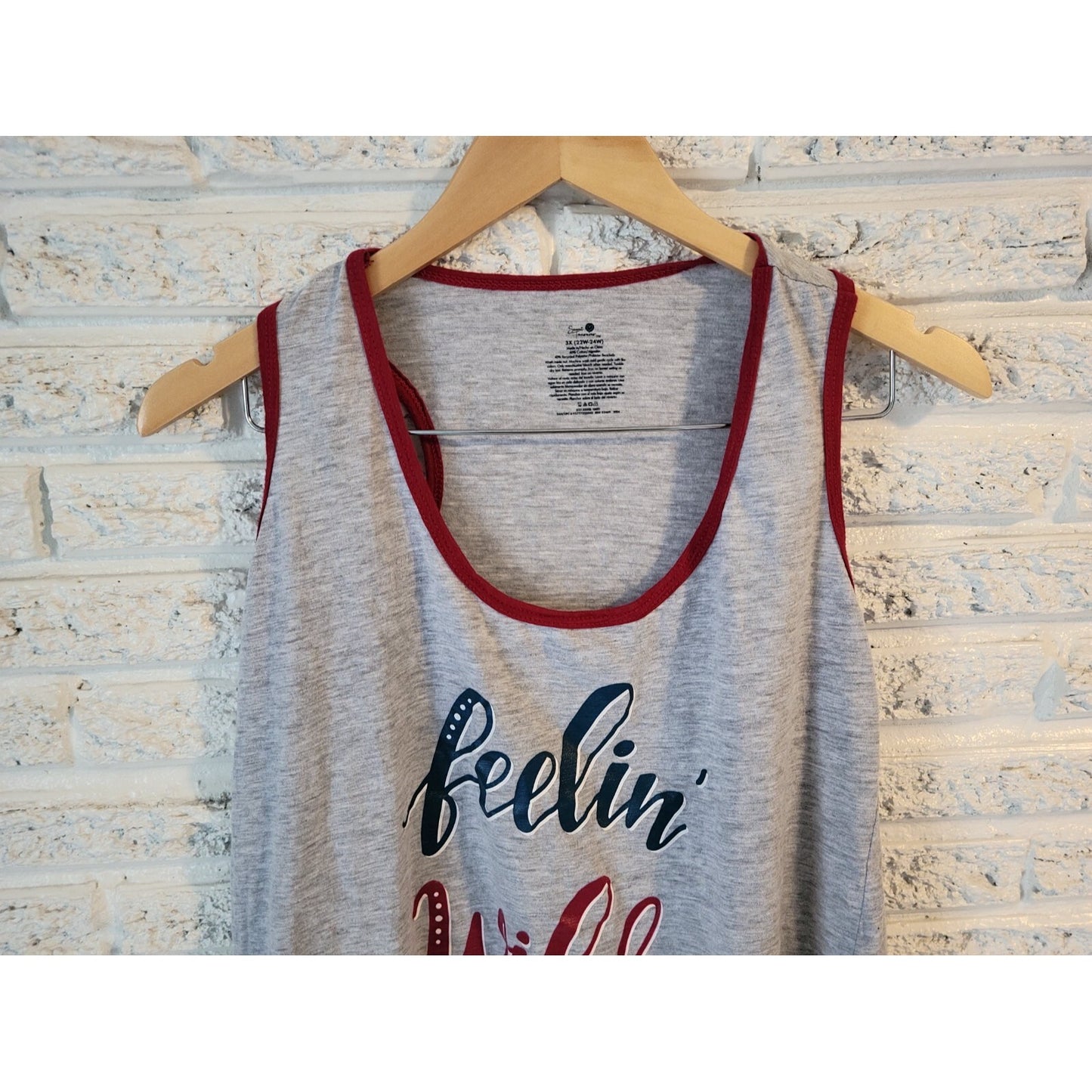 Secret Treasures Womens Top 3X Plus Tank Feelin Wild Gray Racerback Cotton Blend