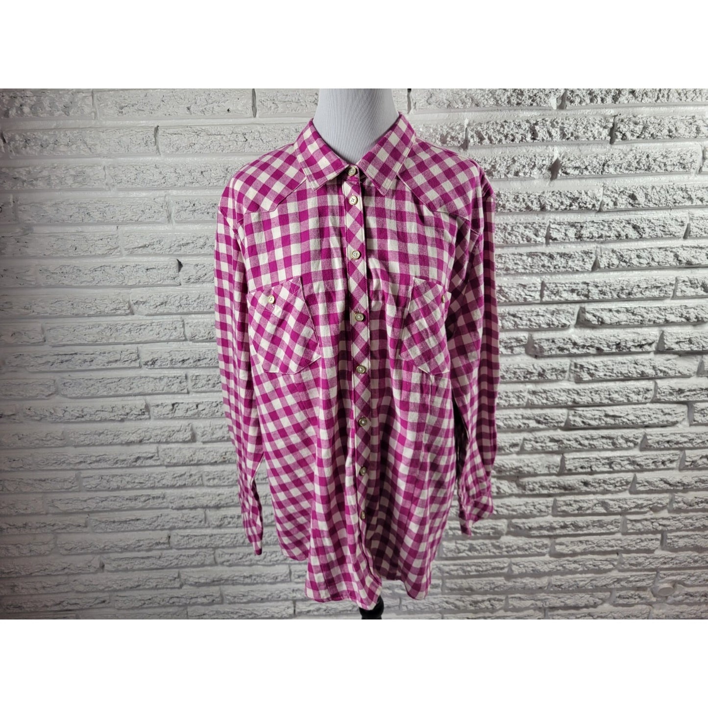 Bit Bridle Womens Top 2X Plus Long Sleeve Purple Plaid Pockets Casual Cotton
