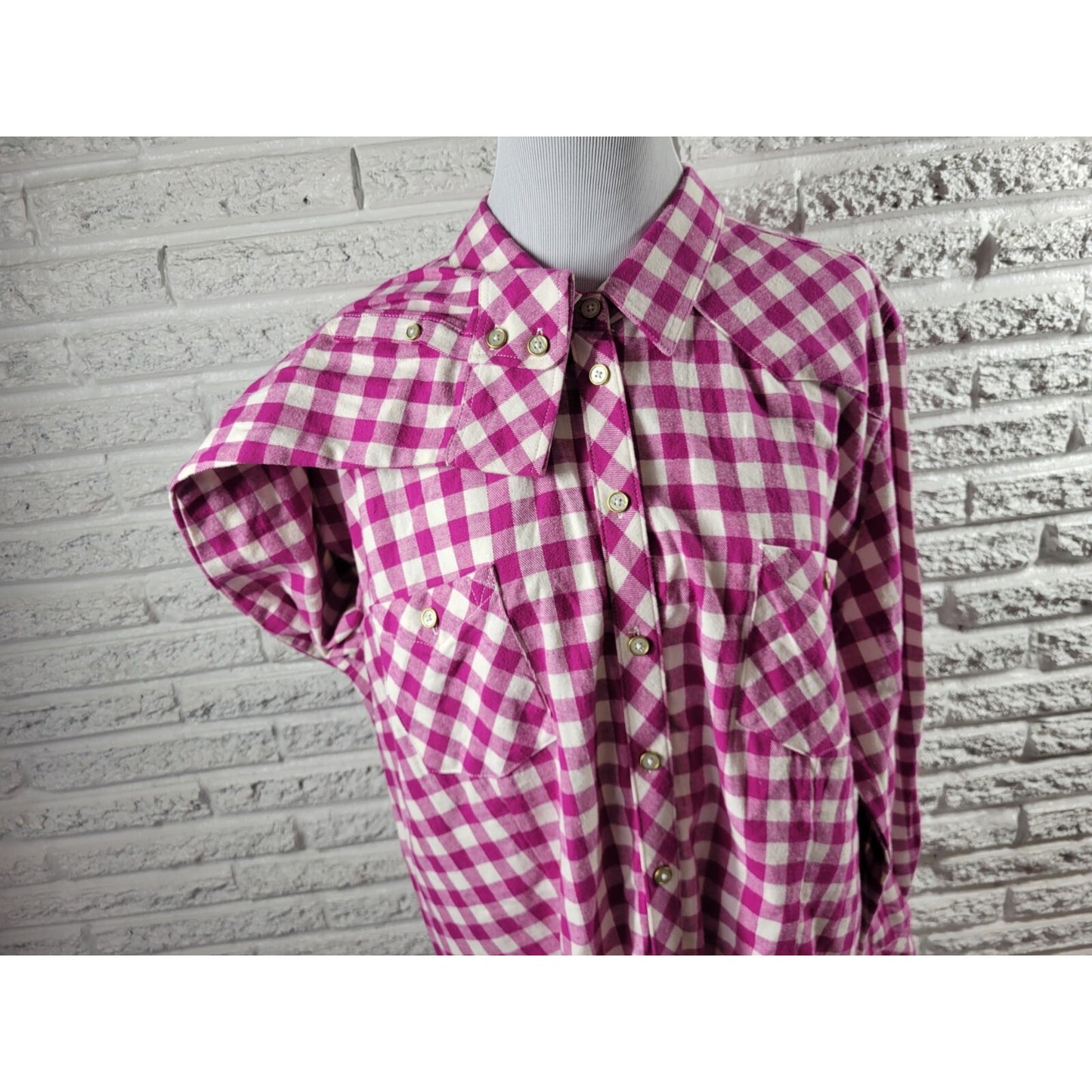 Bit Bridle Womens Top 2X Plus Long Sleeve Purple Plaid Pockets Casual Cotton