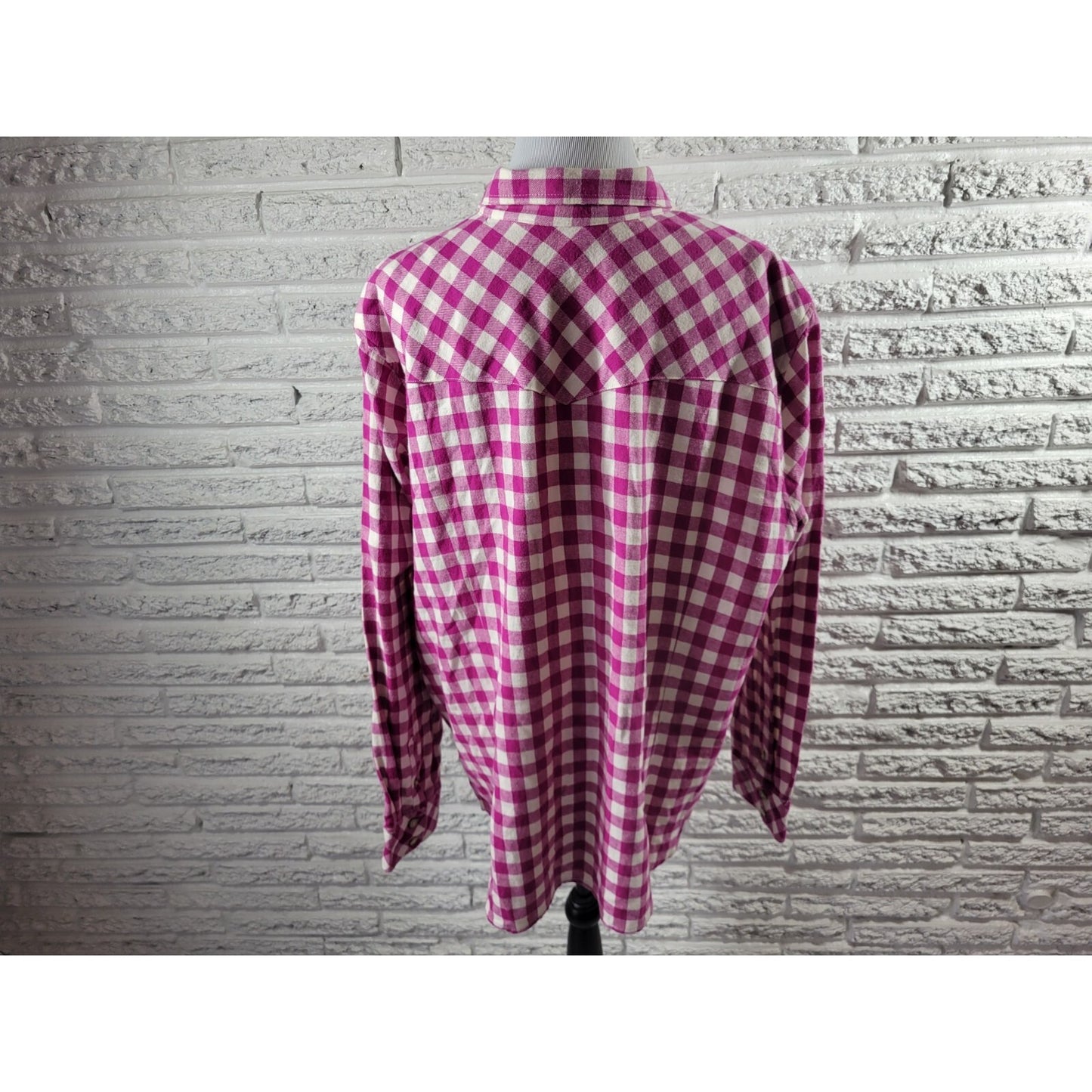 Bit Bridle Womens Top 2X Plus Long Sleeve Purple Plaid Pockets Casual Cotton