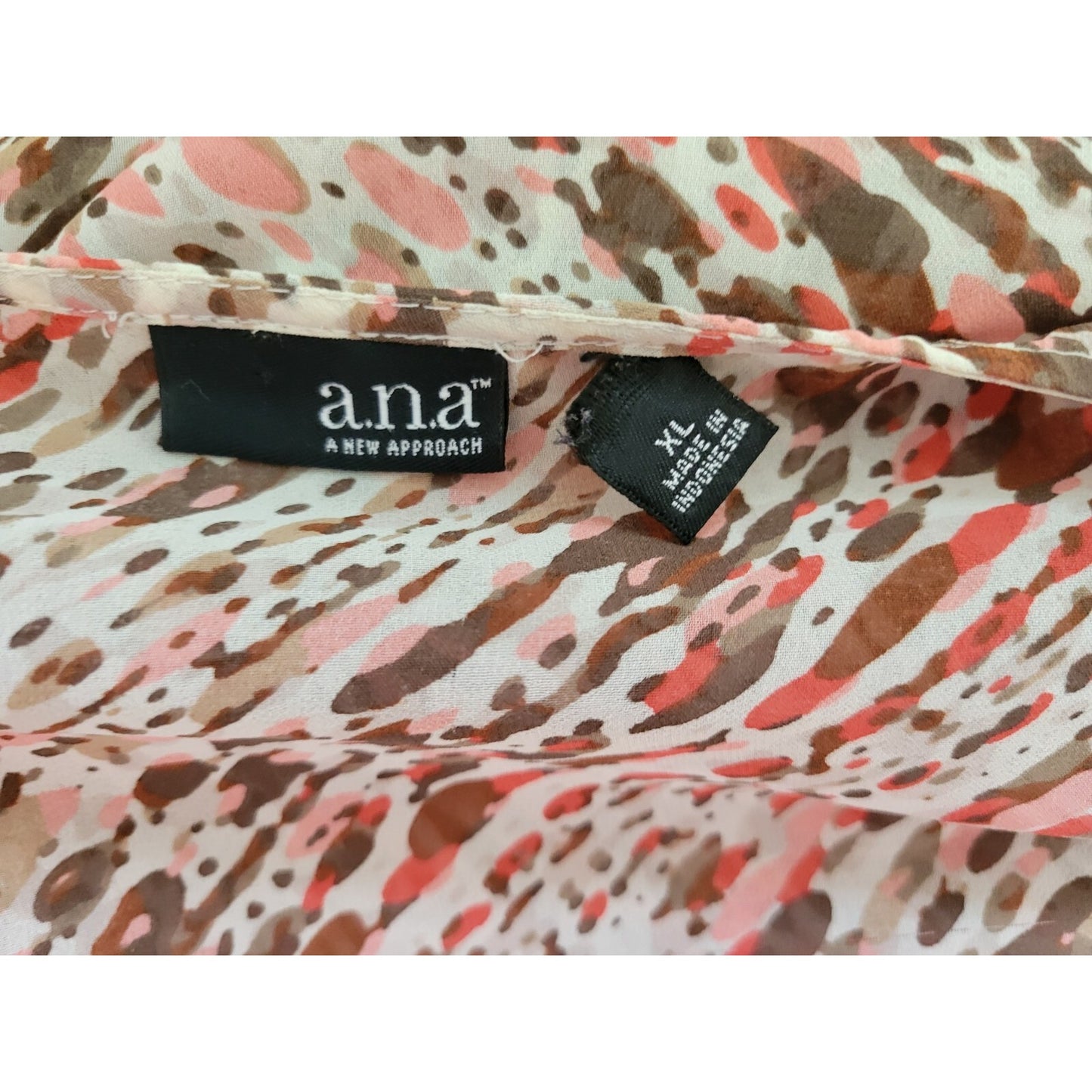 Ana Womens Top Extra Large XL Peplum Crochet Trim Brown Watercolor Casual Sheer