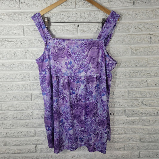 CW Classics Womens Top 2X Plus Swing Wide Strap Purple Floral Casual Lightweight