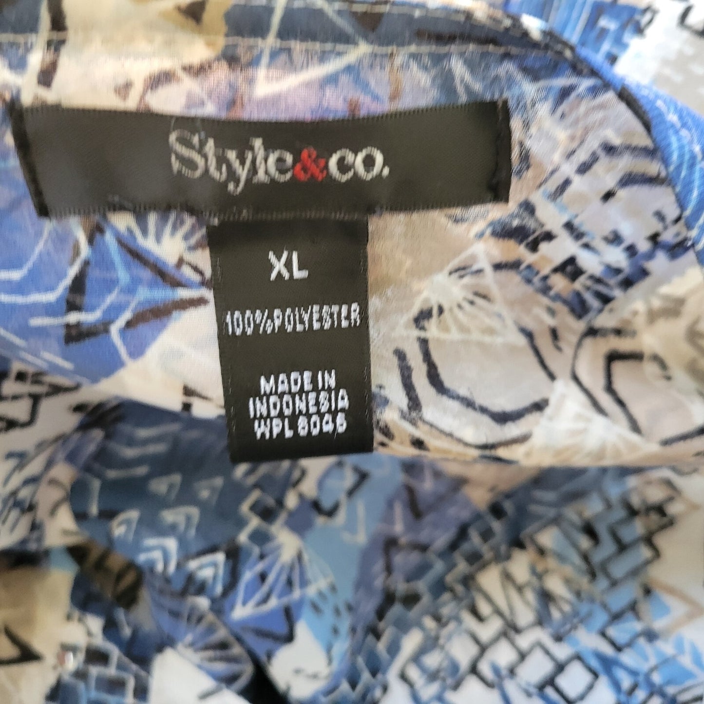 Style & Co Women's XL Blue Geometric Handkerchief Hem Studded Sheer 3/4 Sleeve