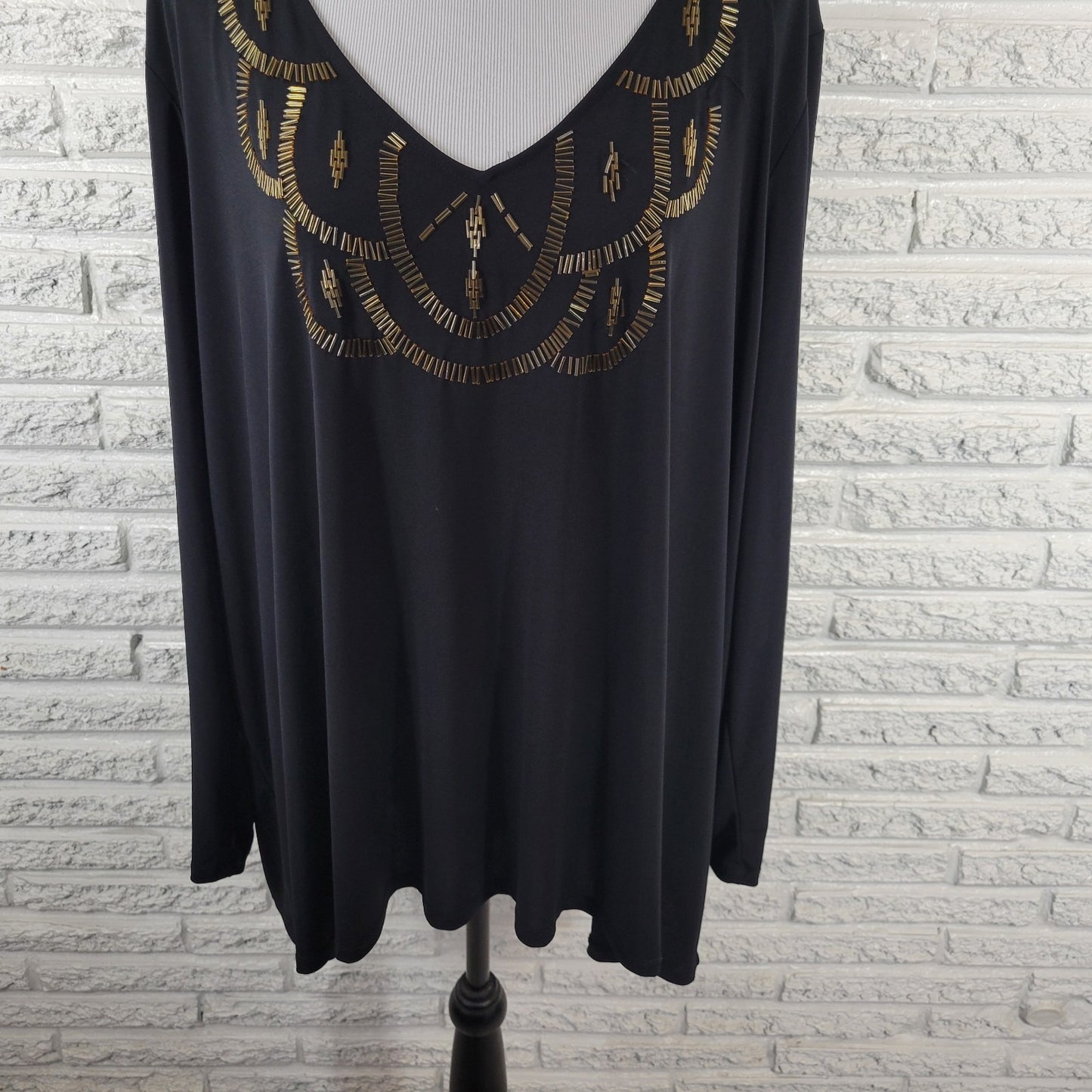Roamans Womens Top 22 24 Plus Long Sleeve Black Beaded Poly Blend Career Casual