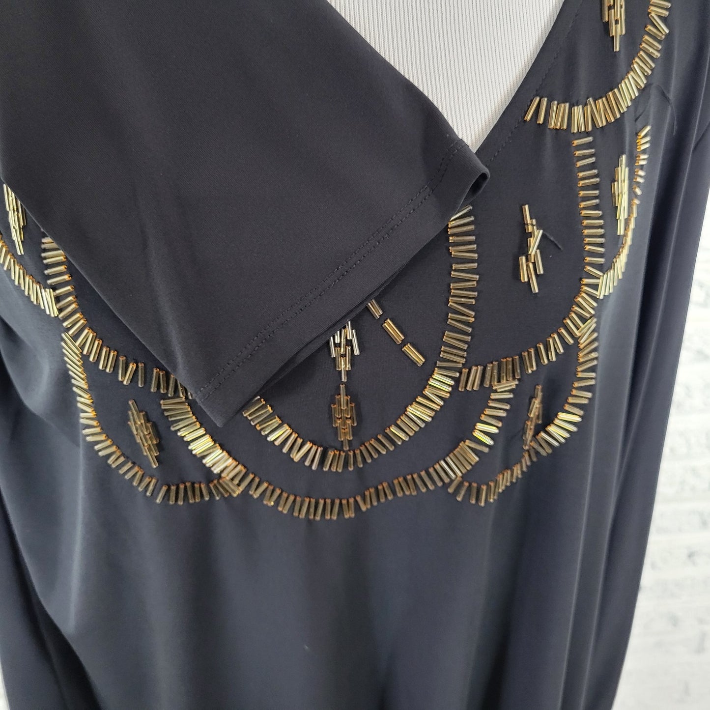 Roamans Womens Top 22 24 Plus Long Sleeve Black Beaded Poly Blend Career Casual