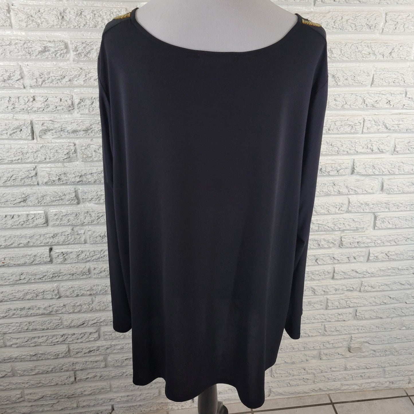 Roamans Womens Top 22 24 Plus Long Sleeve Black Beaded Poly Blend Career Casual