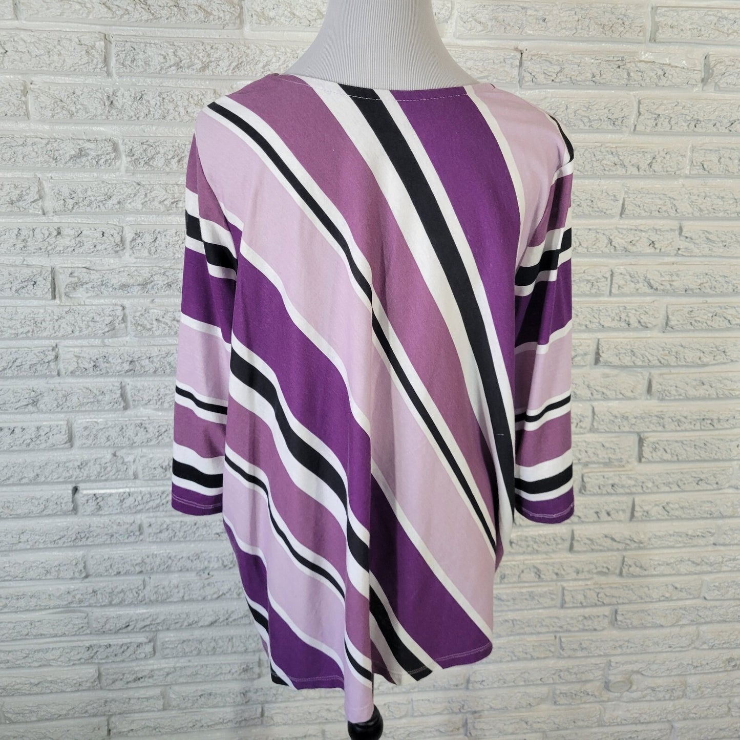 Roamans Womens Top 1X 22 24 Plus Tunic Purple Black Stripe Comfy Cotton Blend