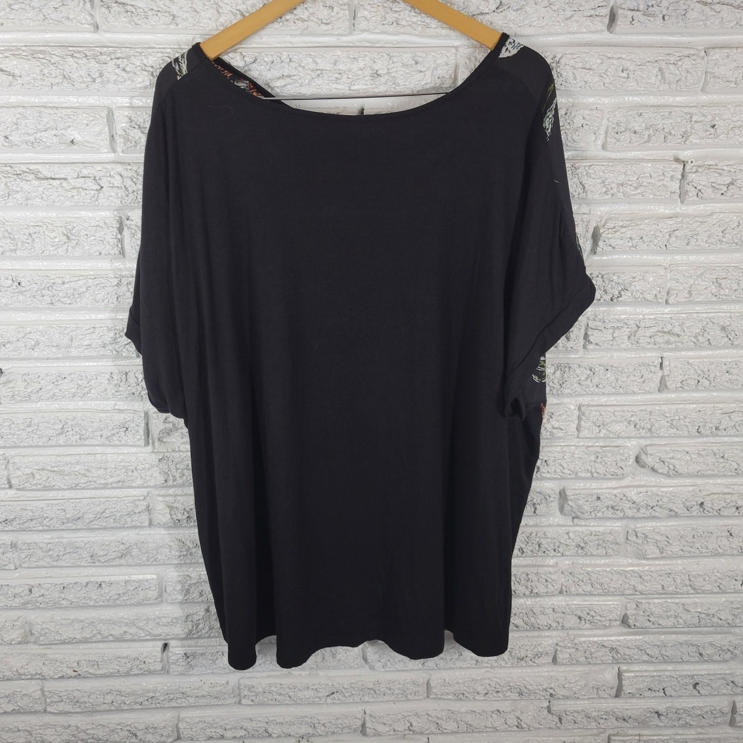 Avenue Women Top 30 32 Plus Tunic Cap Sleeve Black Pink Floral Polyester Office