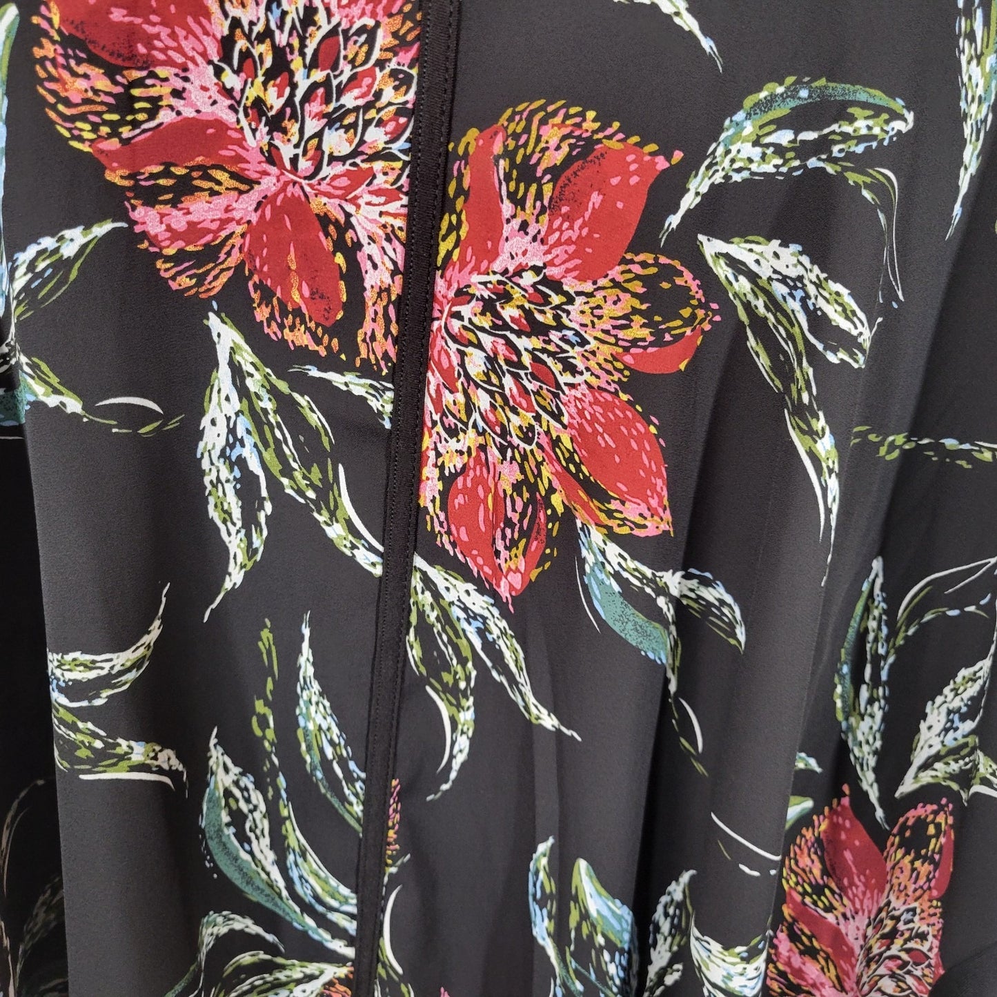 Avenue Women Top 30 32 Plus Tunic Cap Sleeve Black Pink Floral Polyester Office