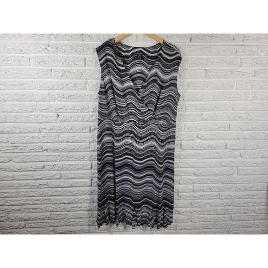 Glamour Women's Dress 18W Plus Size Black Geometric Sheath Sleeveless Ruffle