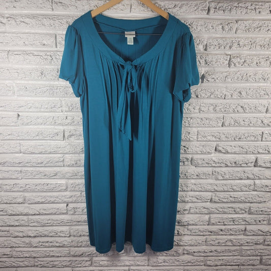 Motherhood Maternity Women Dress XL Short Sleeve Blue Pintuck Keyhole Poly Blend