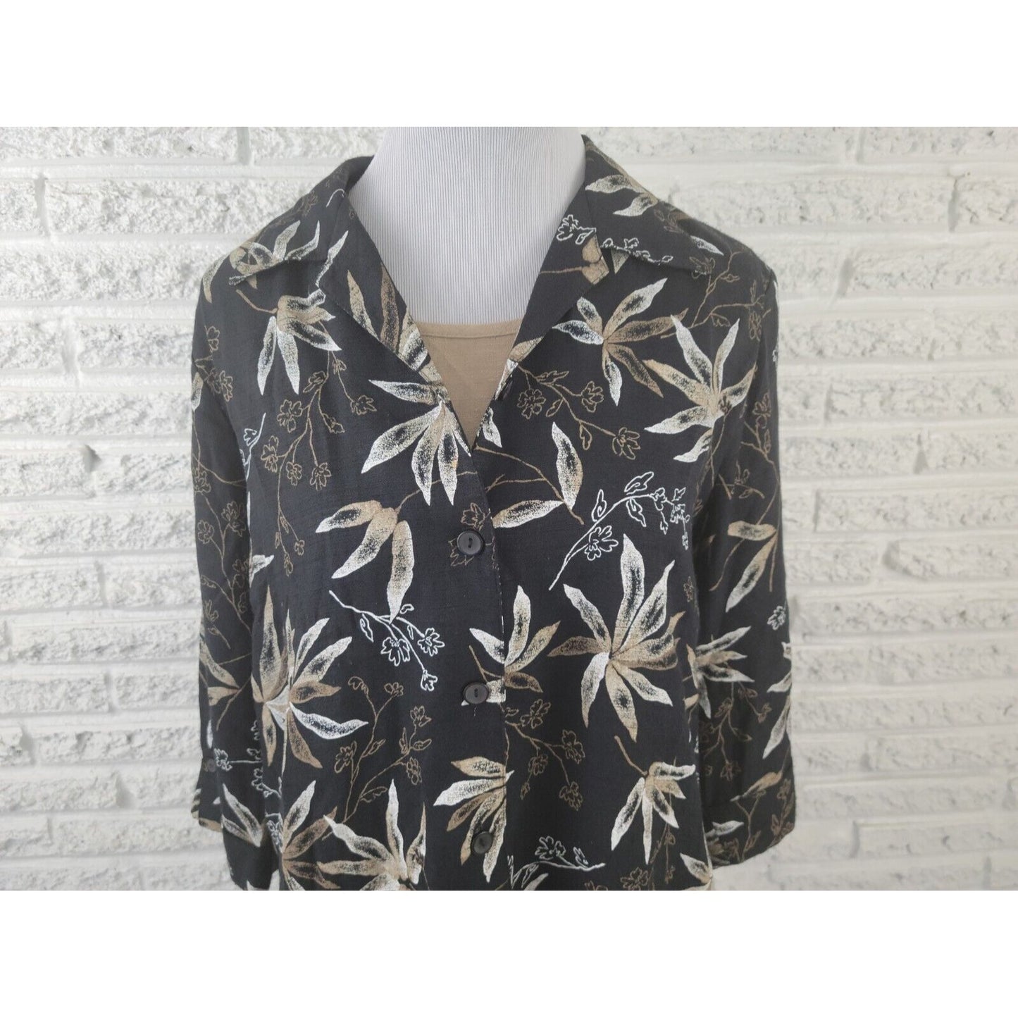 Dress Barn Womens Top Extra Large with Shell 3/4 Cuff Sleeve Career Black Floral