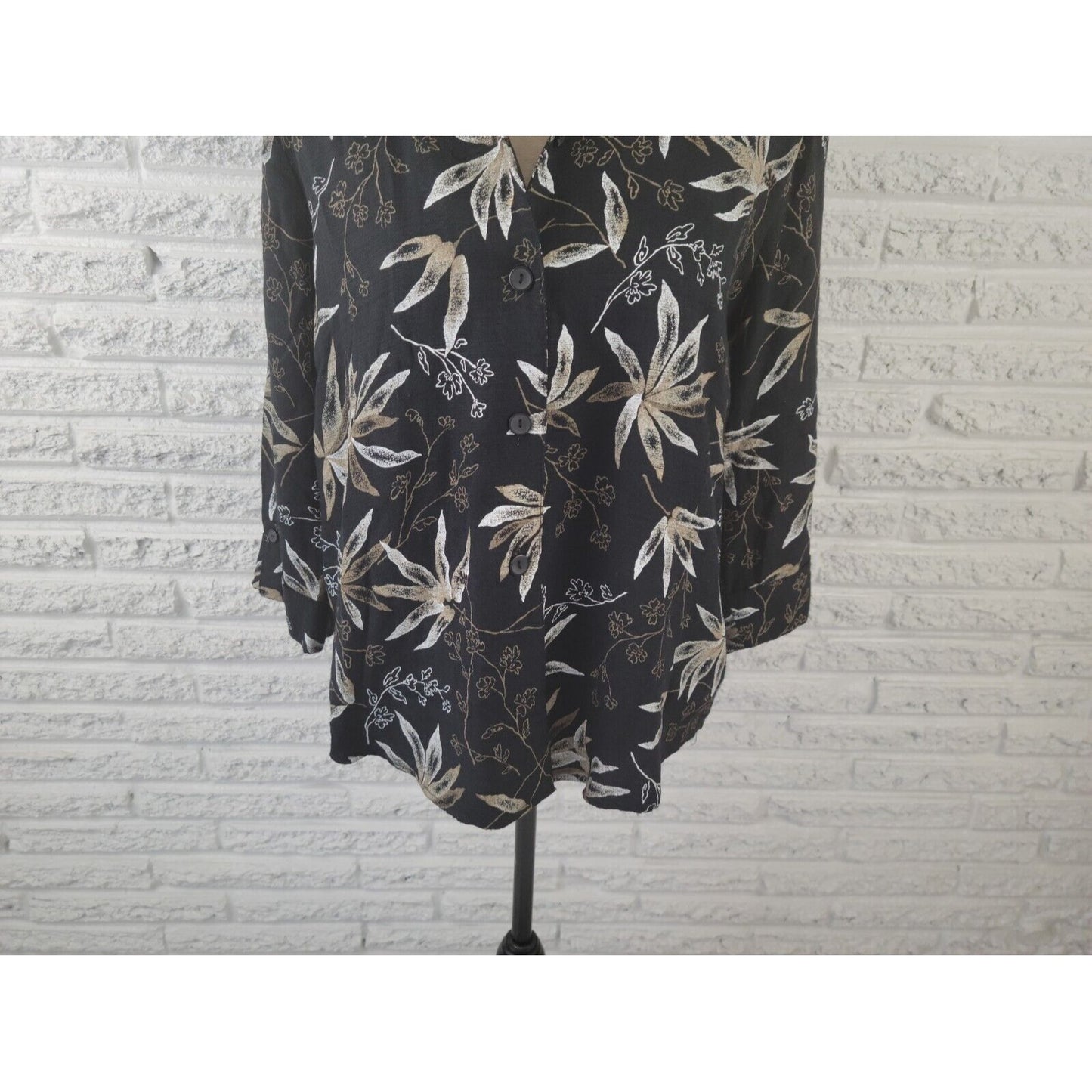 Dress Barn Womens Top Extra Large with Shell 3/4 Cuff Sleeve Career Black Floral