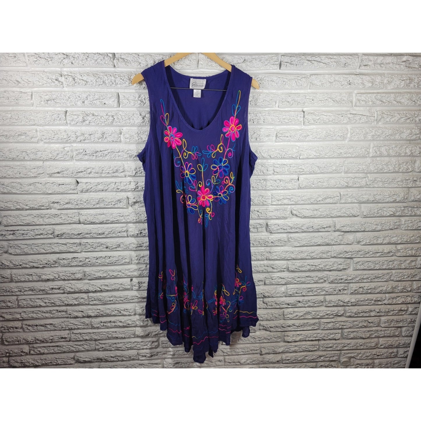 Easy Essentials Womens Dress 2X Plus Swim Coverup Sleeveless Embroidered Blue