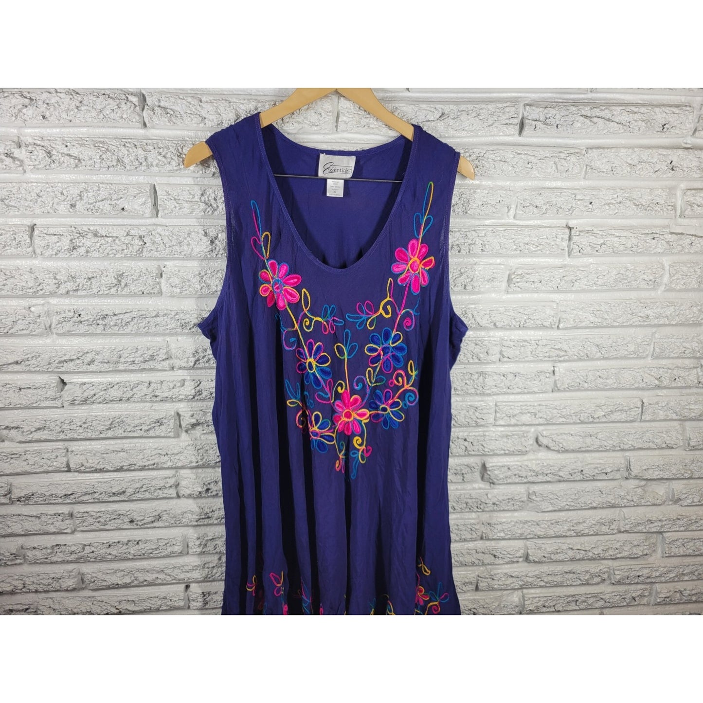 Easy Essentials Womens Dress 2X Plus Swim Coverup Sleeveless Embroidered Blue