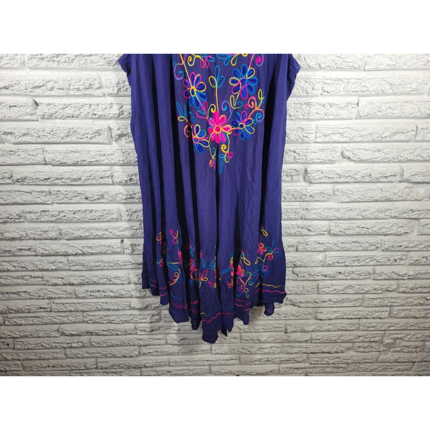 Easy Essentials Womens Dress 2X Plus Swim Coverup Sleeveless Embroidered Blue