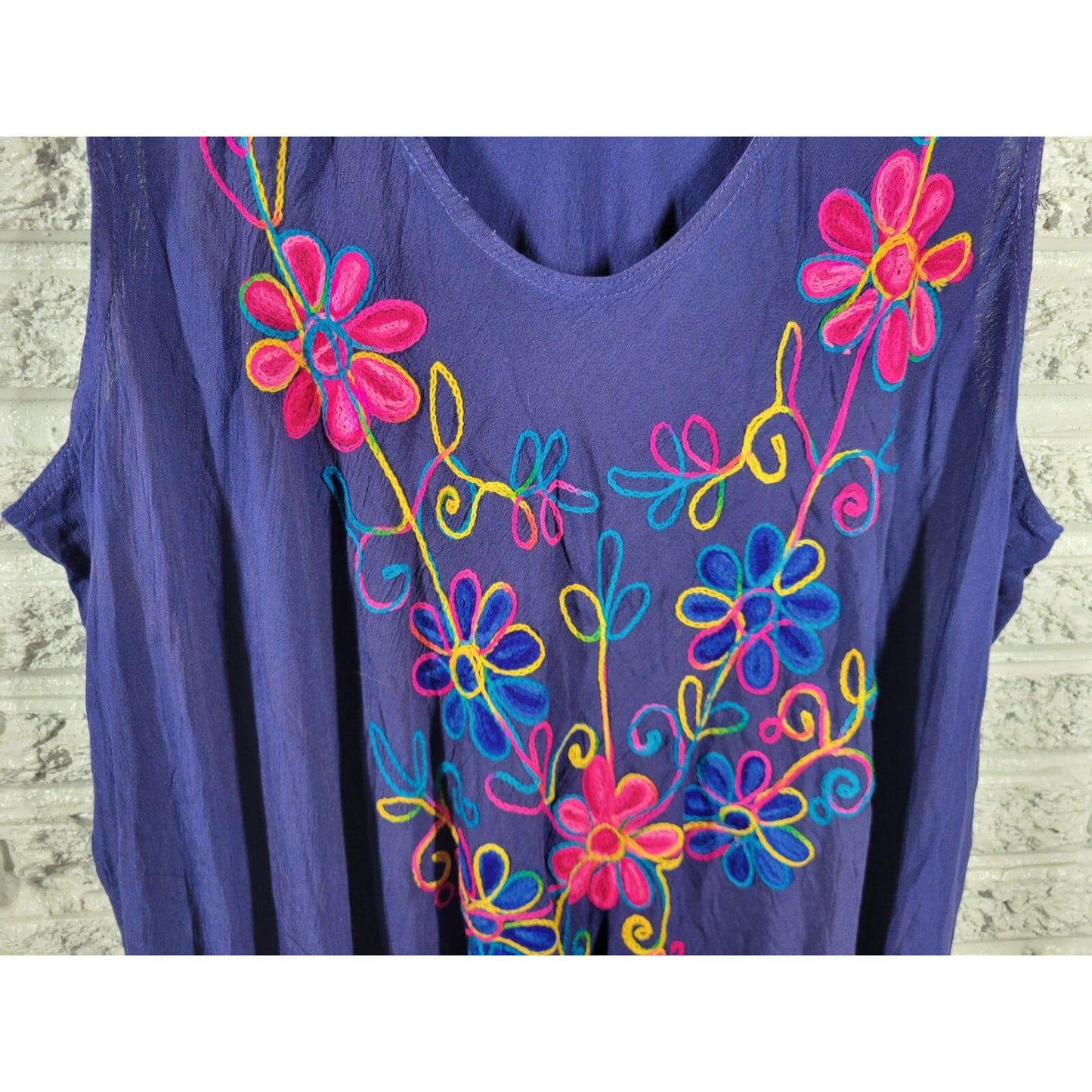 Easy Essentials Womens Dress 2X Plus Swim Coverup Sleeveless Embroidered Blue