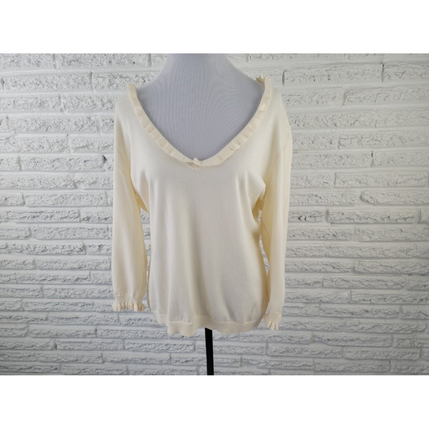 American Living Women Top Extra Large Lightweight Sweater Ruffle Cream Office