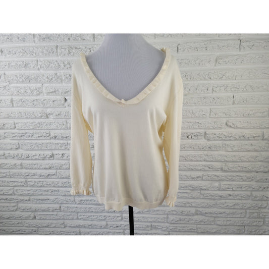 American Living Women Top Extra Large Lightweight Sweater Ruffle Cream Office
