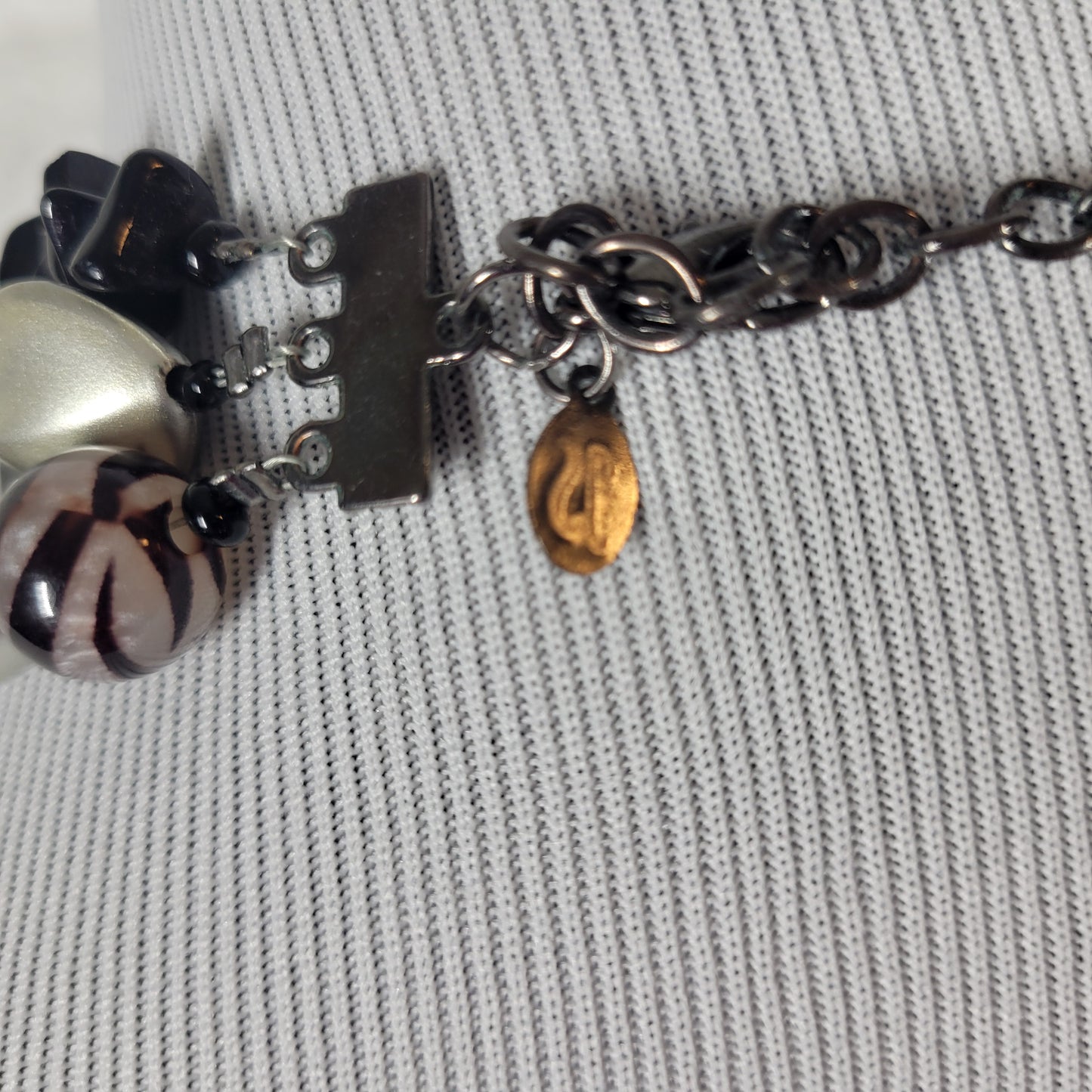 Chico's 3 Strand Statement Necklace Black Silver Onyx Style Bead Chunky N33E