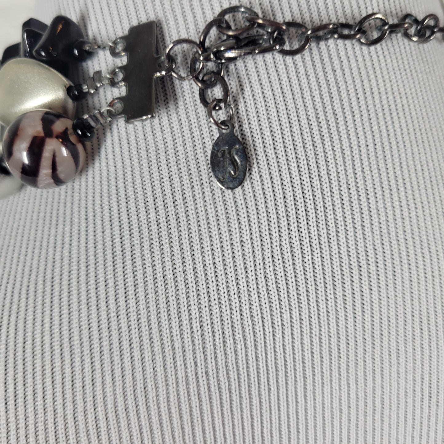 Chico's 3 Strand Statement Necklace Black Silver Onyx Style Bead Chunky N33E