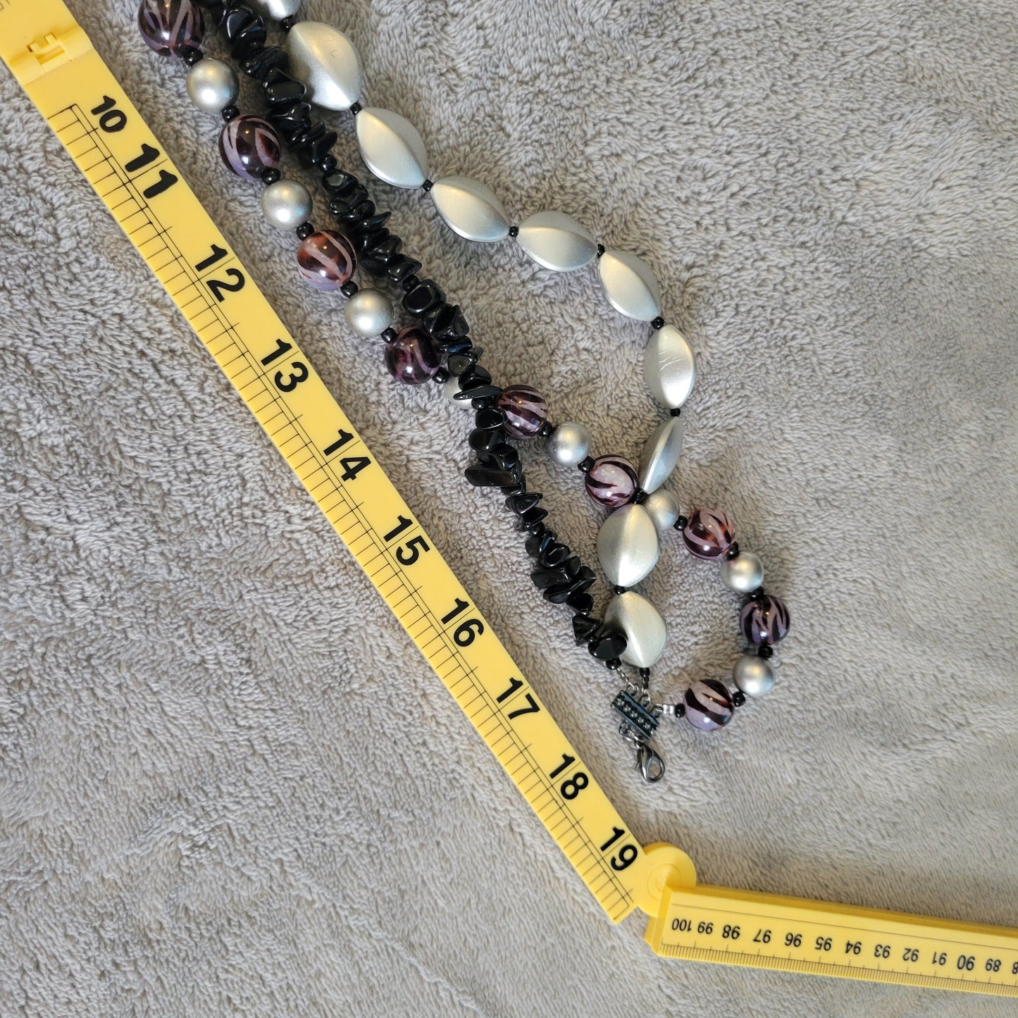 Chico's 3 Strand Statement Necklace Black Silver Onyx Style Bead Chunky N33E