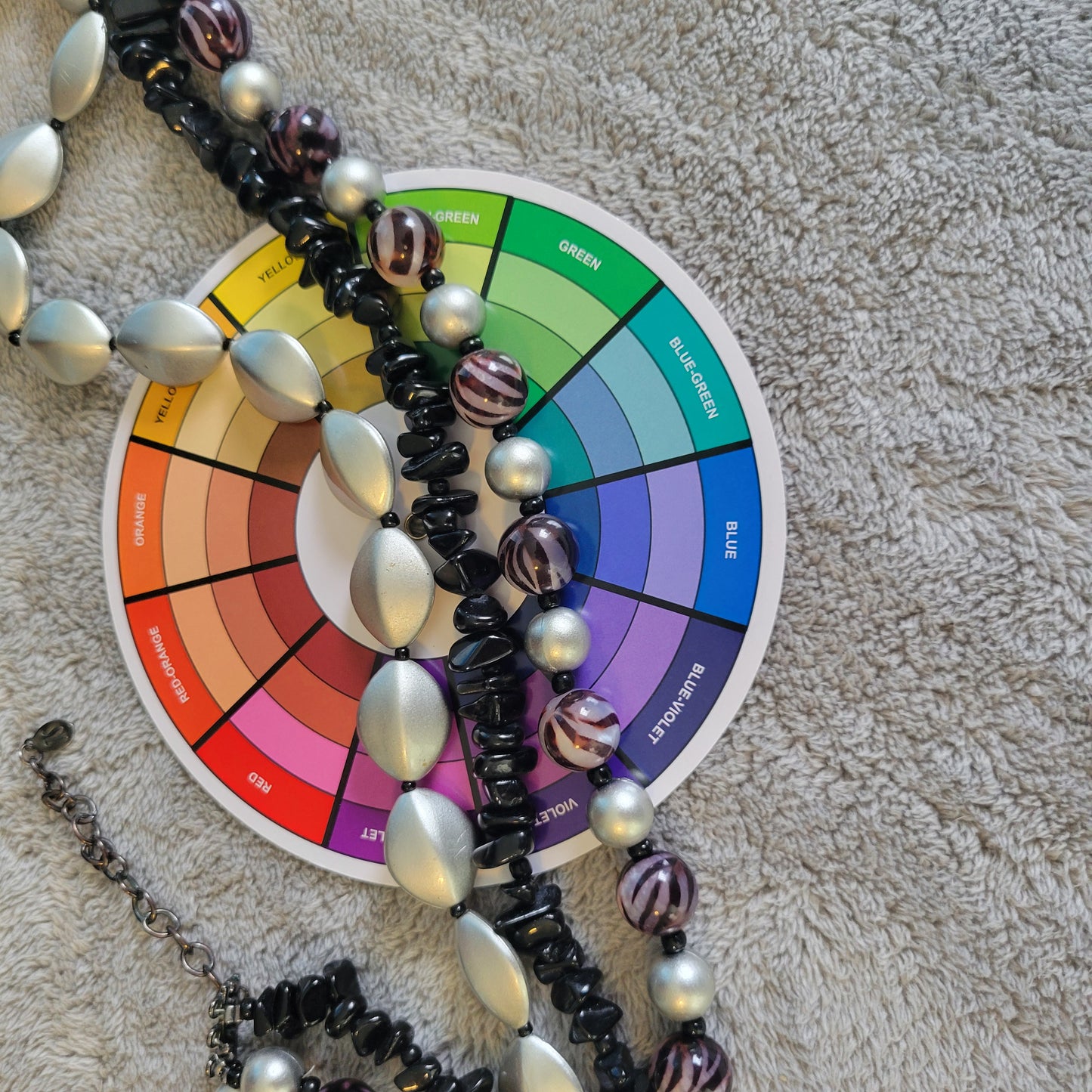 Chico's 3 Strand Statement Necklace Black Silver Onyx Style Bead Chunky N33E