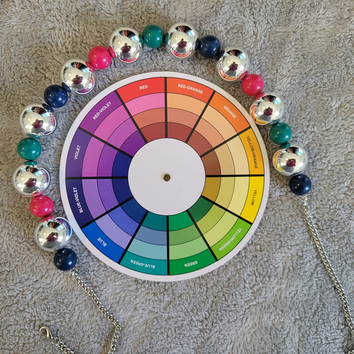 Chunky Silver Bead Necklace Colorful Pink Blue Teal Statement Fashion N31E