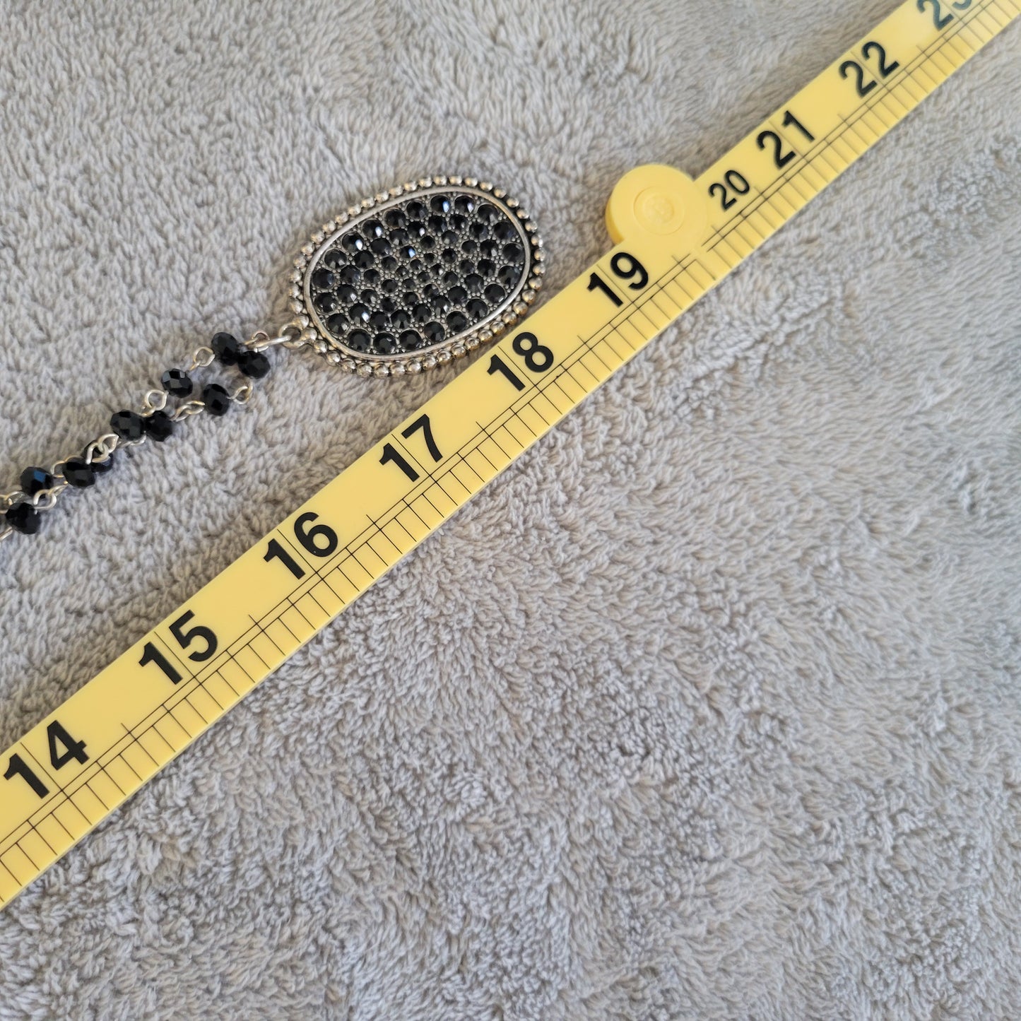 Vintage Black Crystal Beaded Statement Necklace Oval Rhinestone Pendant N28E