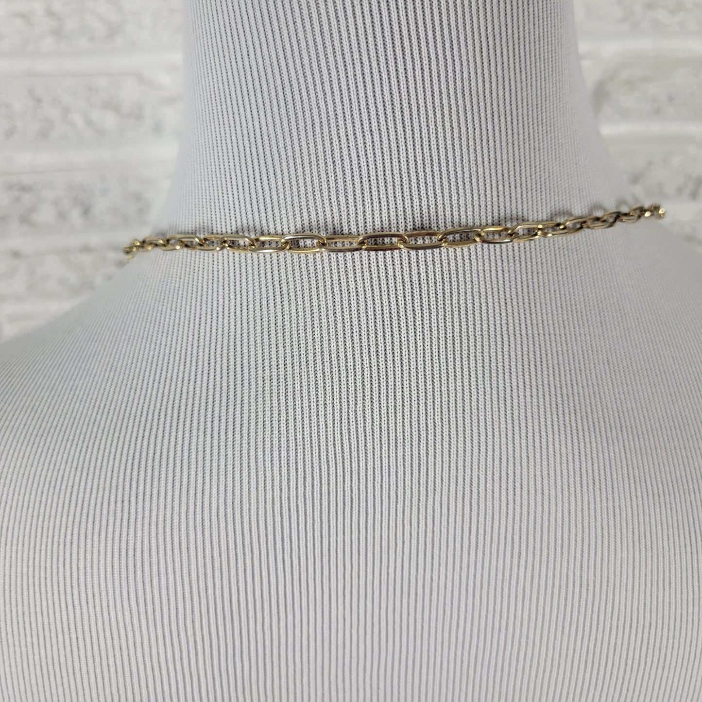 Vintage Gold Tone Long Paperclip Chain Necklace Faux Pearl Rhinestone 34" N32E