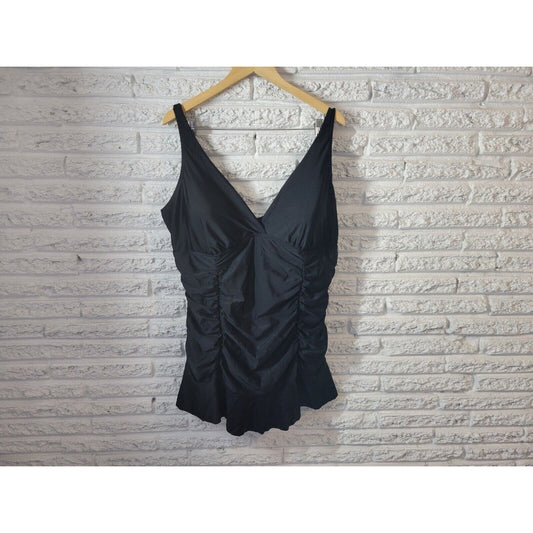 Torrid Womens Swimsuit 4 4X One Piece Black Skirted Adjustable Spaghetti Strap