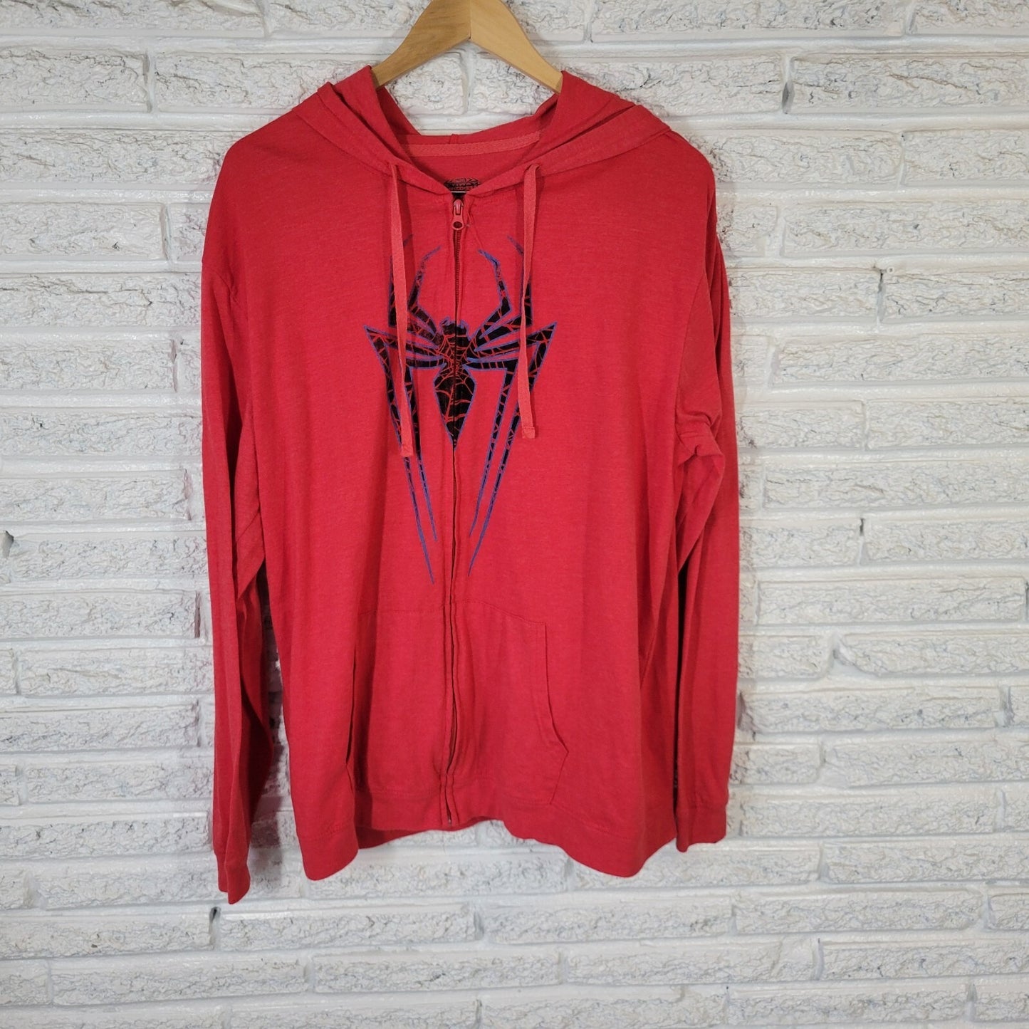 Marvel Spiderman Womens Top 2XL Plus Long Sleeve Hoodie Red Lightweight Full Zip