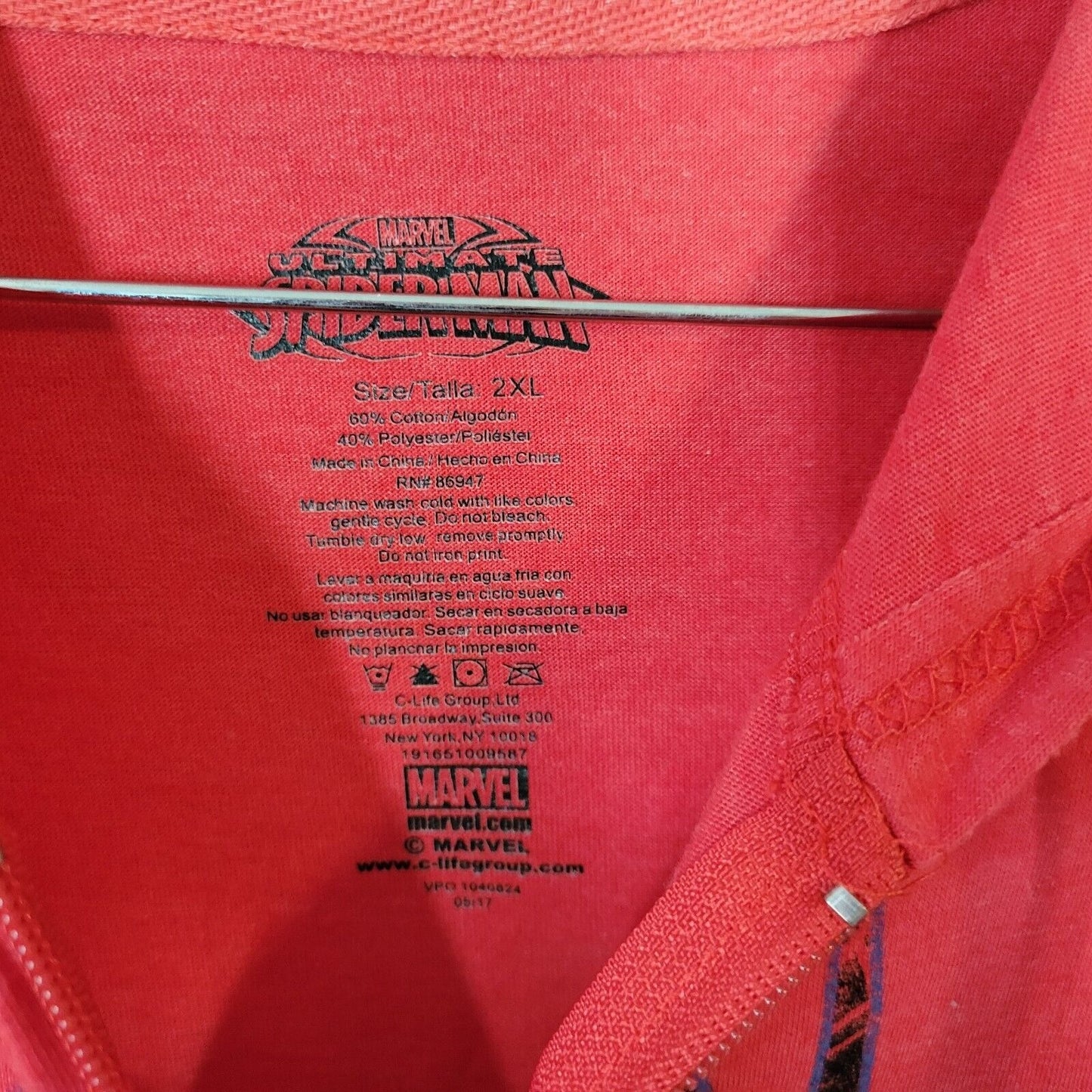 Marvel Spiderman Womens Top 2XL Plus Long Sleeve Hoodie Red Lightweight Full Zip