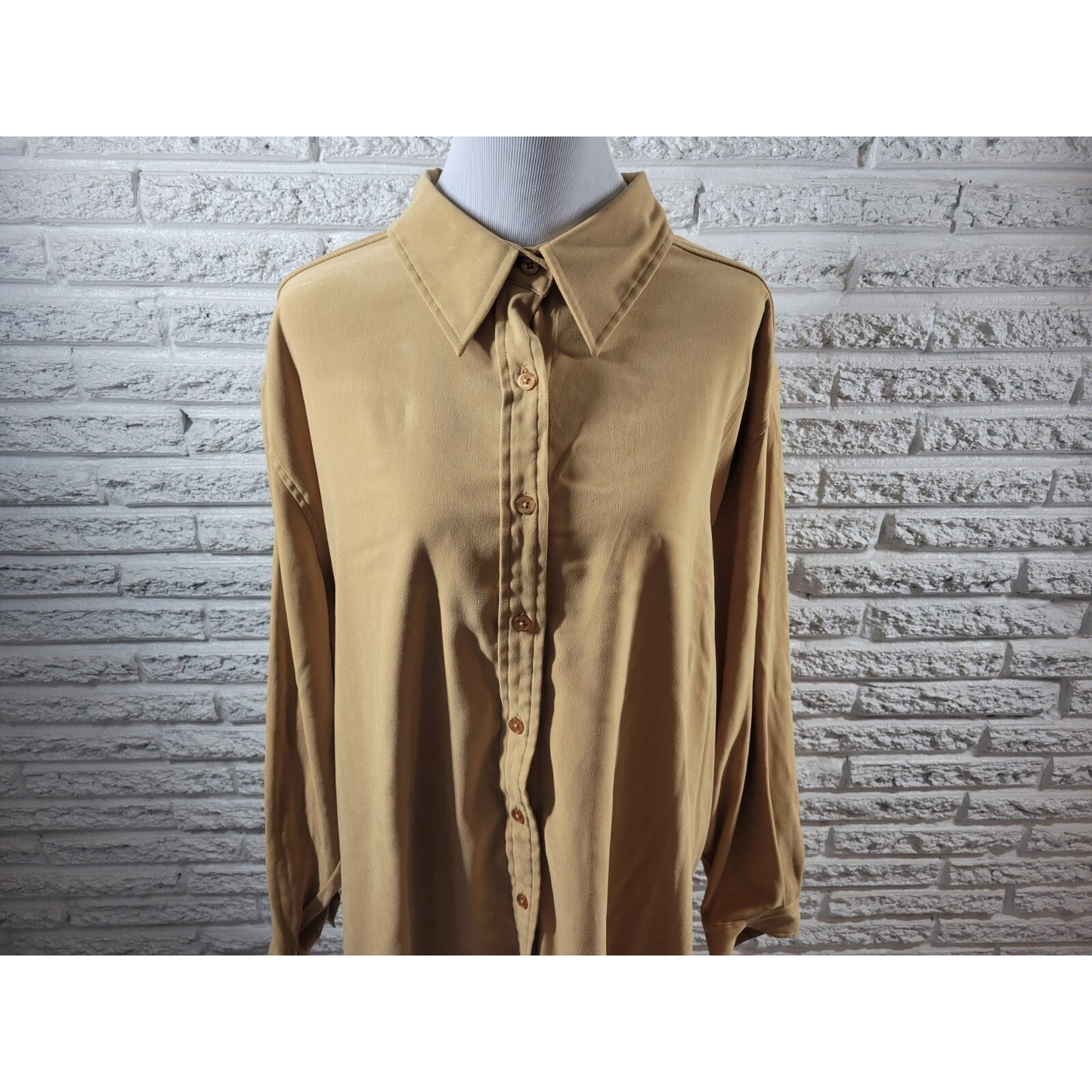 Denim & Co QVC Womens Top 3X Plus Long Sleeve Collar Tan Velour Office Button