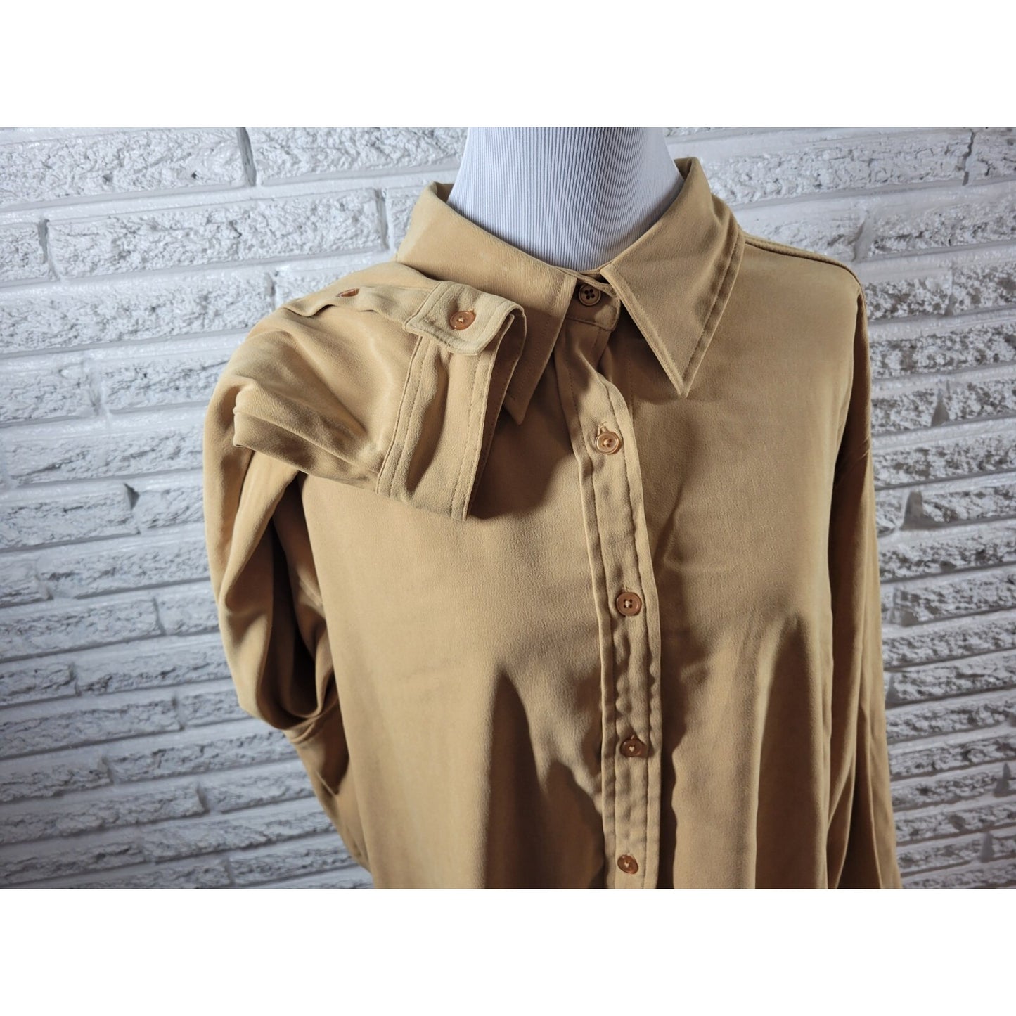 Denim & Co QVC Womens Top 3X Plus Long Sleeve Collar Tan Velour Office Button