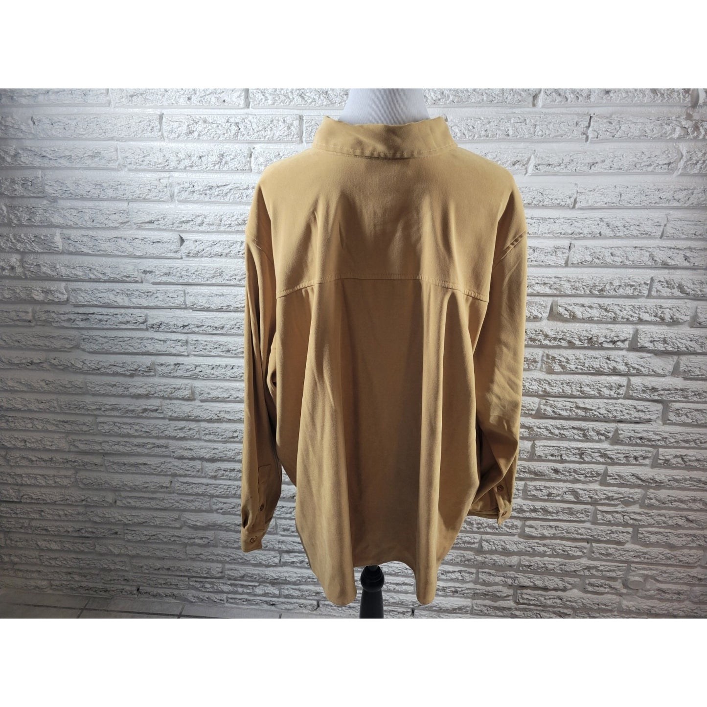 Denim & Co QVC Womens Top 3X Plus Long Sleeve Collar Tan Velour Office Button