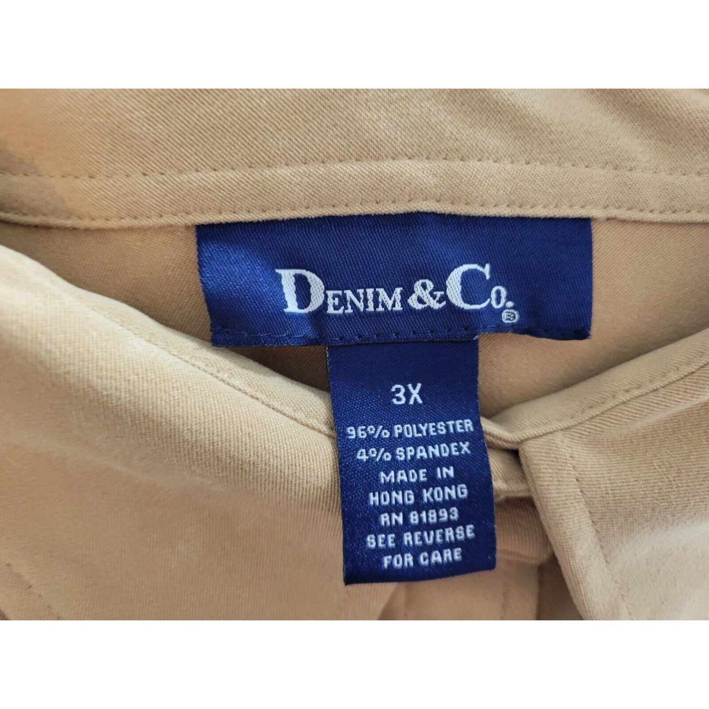 Denim & Co QVC Womens Top 3X Plus Long Sleeve Collar Tan Velour Office Button