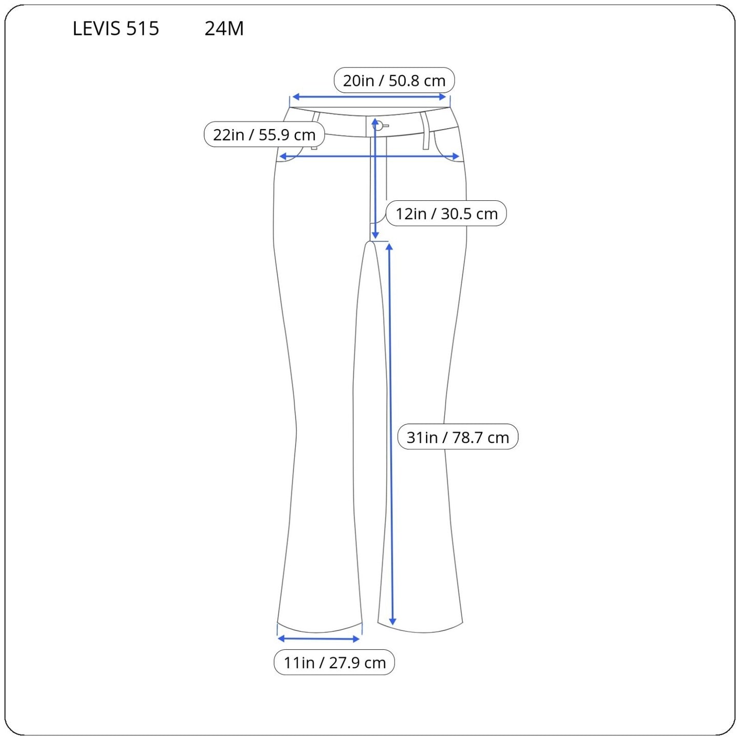 Levis 515 Womens Jeans 24M Plus Boot Cut Dark Blue Denim Wash 5 Pocket Zip