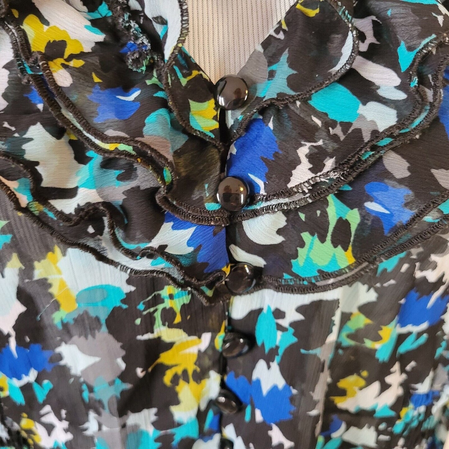 Lane Bryant Women Top 18 20 Plus Ruffle Collar Blue Watercolor Sheer Lightweight